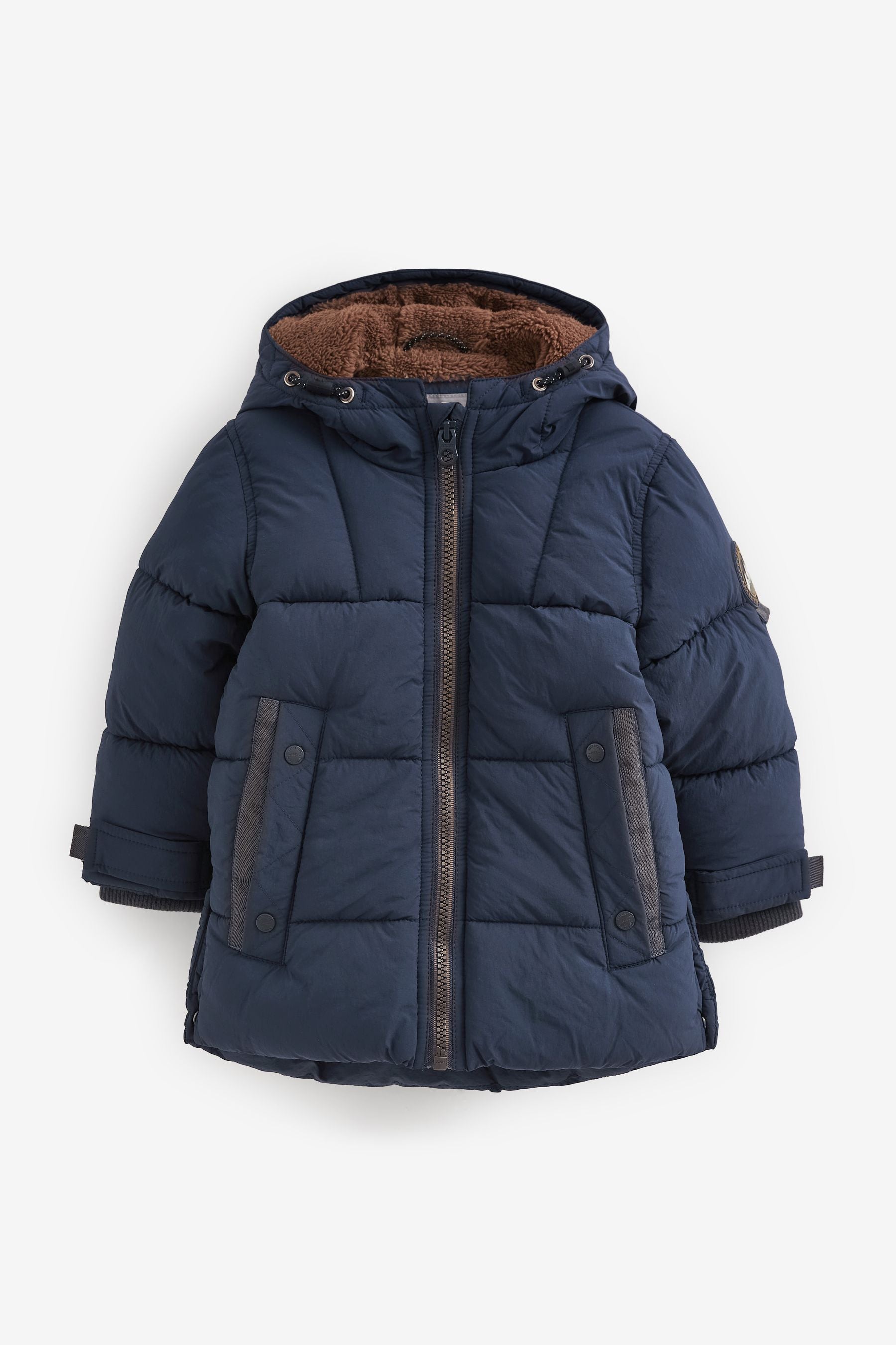 Navy Blue Borg Teddy Lined Padded Coat (3mths-7yrs)