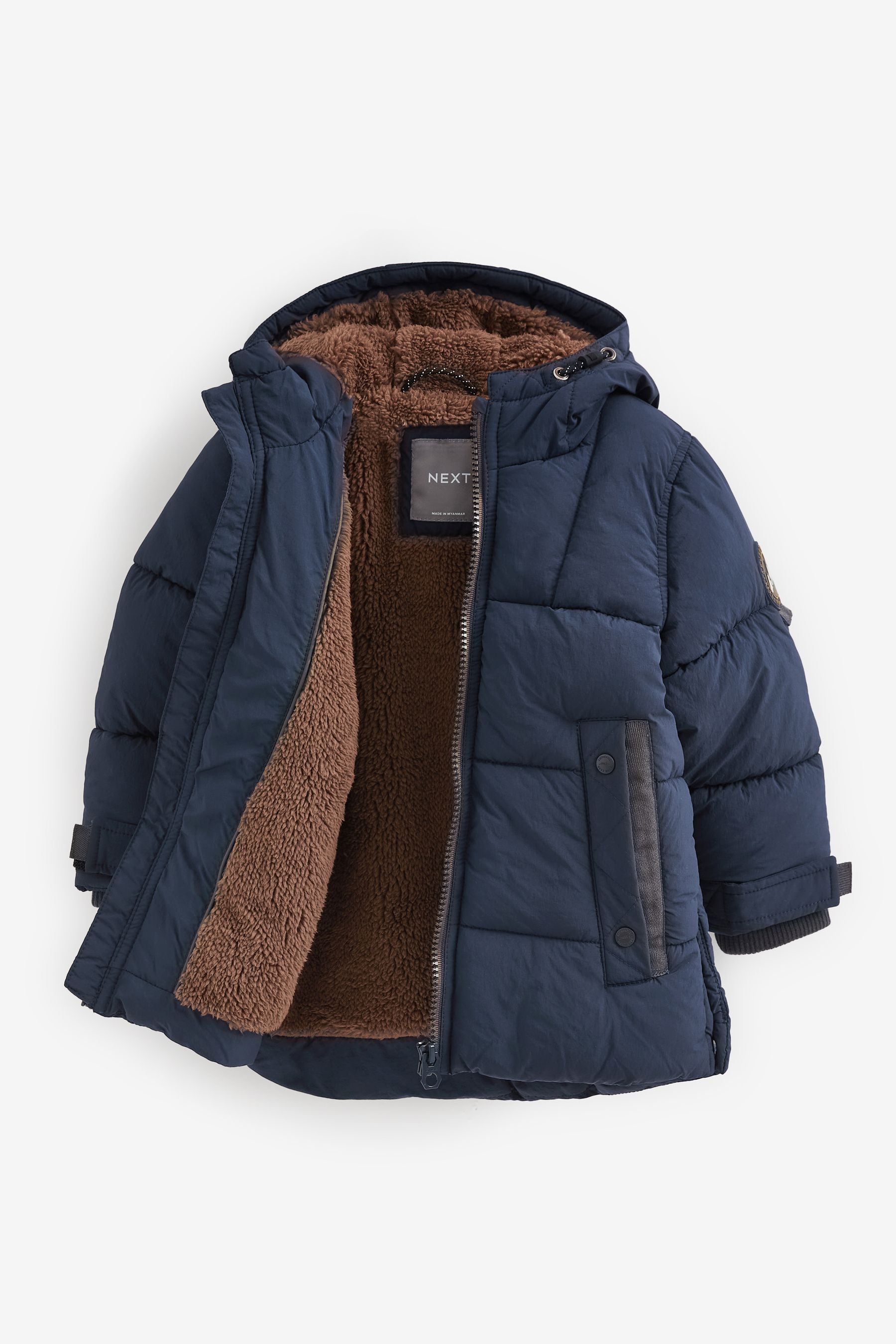 Navy Blue Borg Teddy Lined Padded Coat (3mths-7yrs)