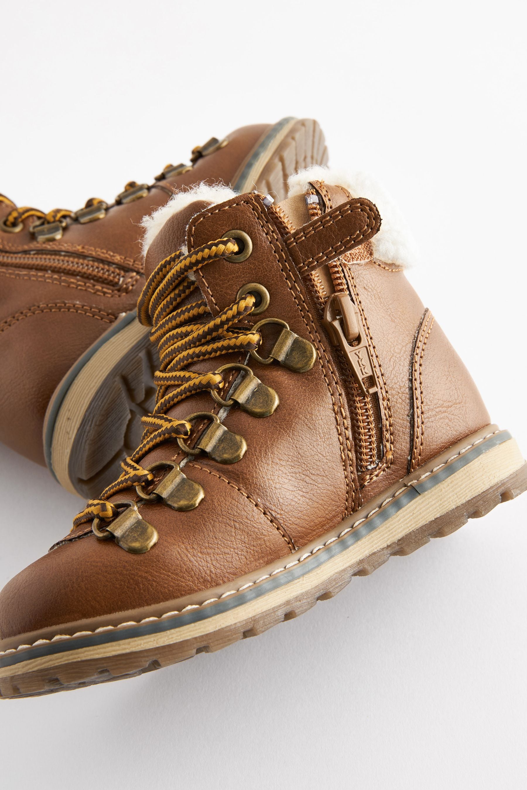 Tan Brown Warm Lined Hiker Boots