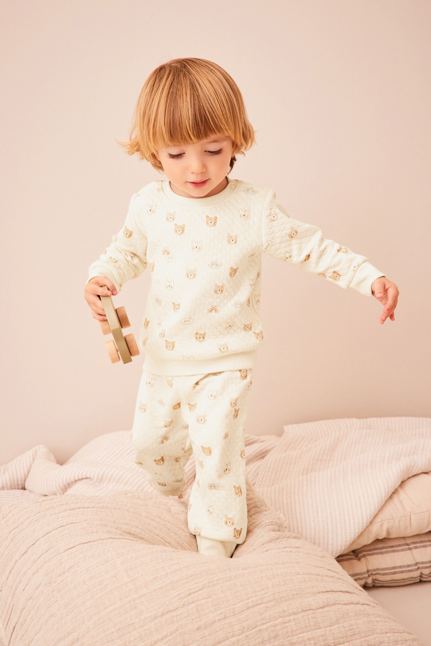 Cream Teddy Bear Quilted Pyjamas (9mths-6yrs)