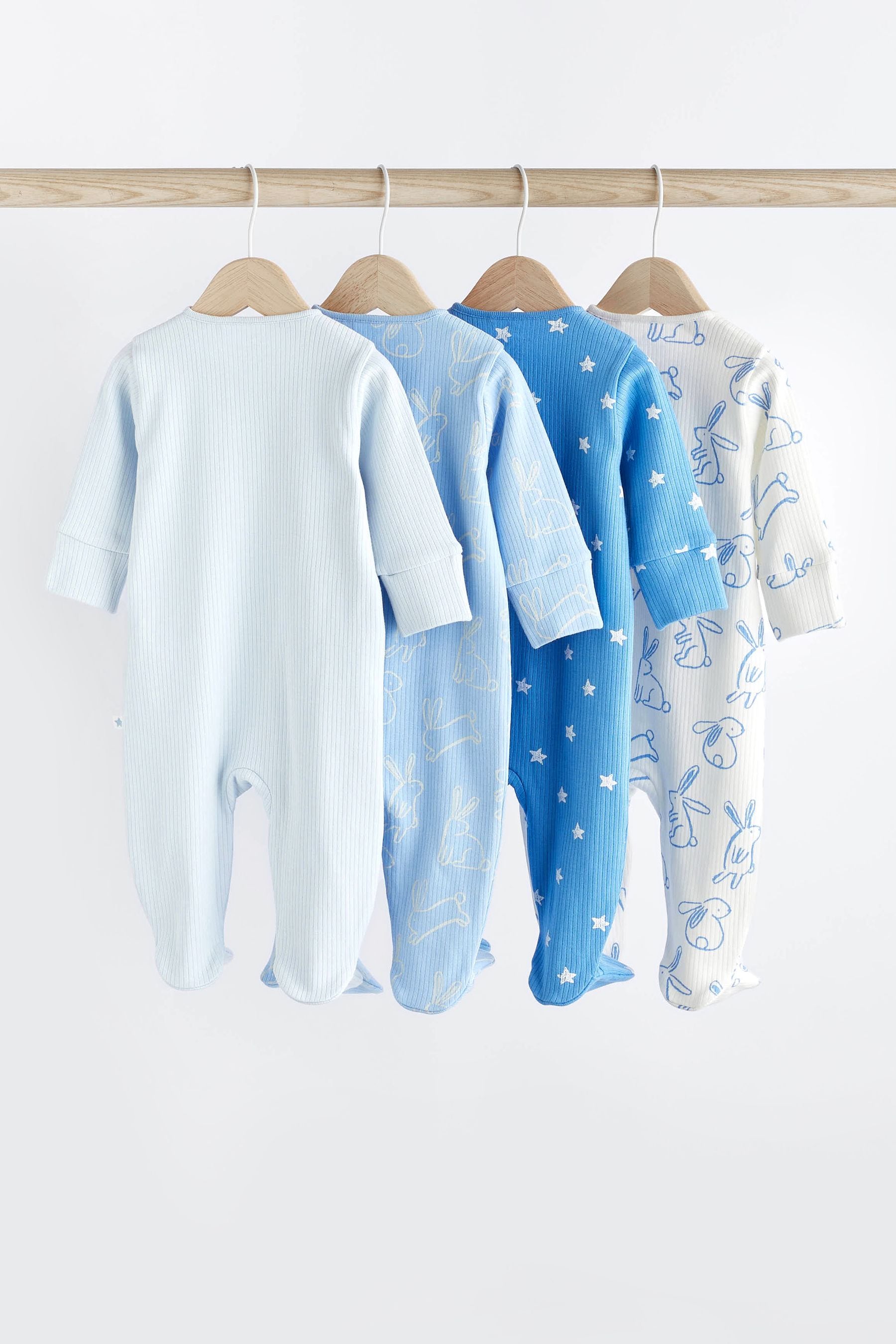 Blue Bunny Baby Zipped Sleepsuit 4 Pack (0mths-2yrs)