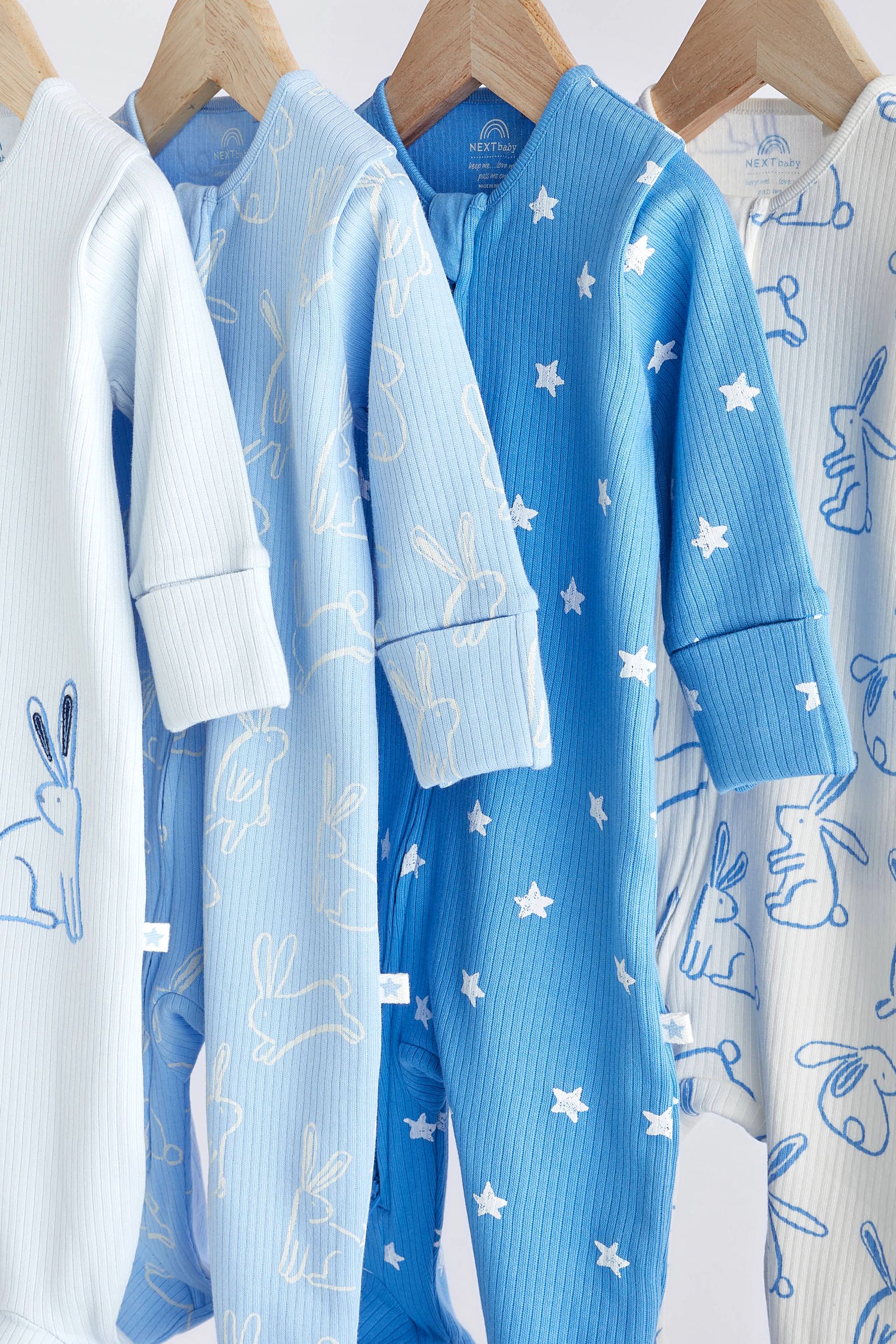 Blue Bunny Baby Zipped Sleepsuit 4 Pack (0mths-2yrs)