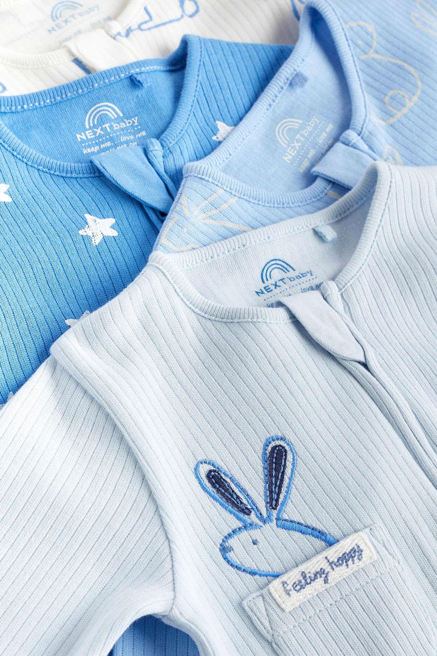 Blue Bunny Baby Zipped Sleepsuit 4 Pack (0mths-2yrs)