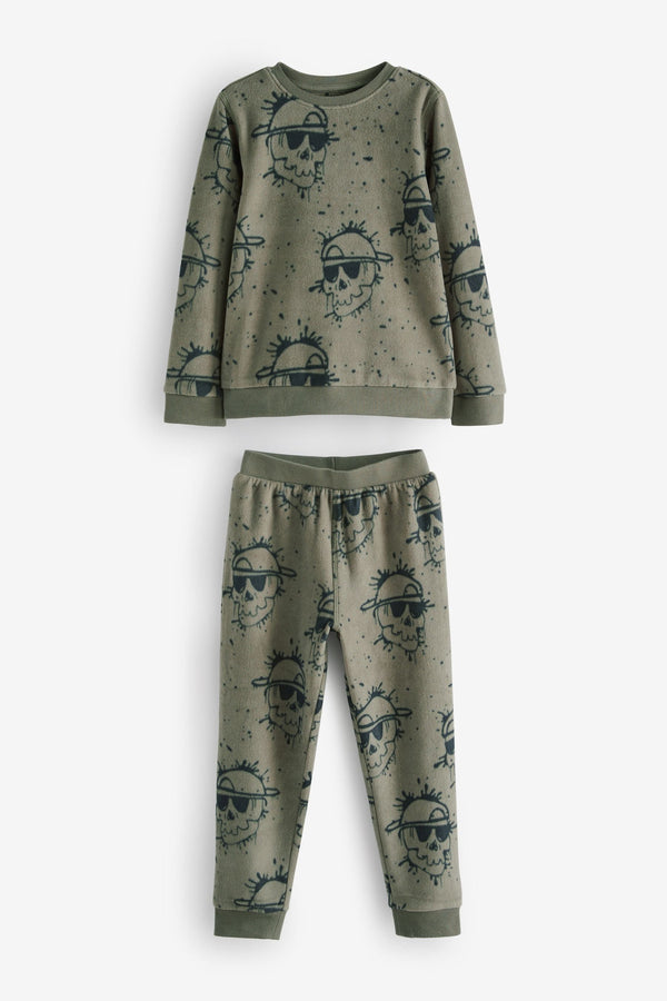 Green Skull Soft Touch Fleece with Elastane Pyjamas (3-16yrs)