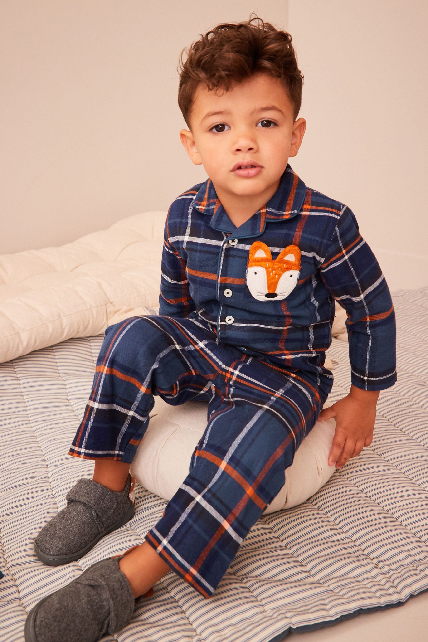 Navy Blue Fox Button Down Pyjamas (9mths-8yrs)