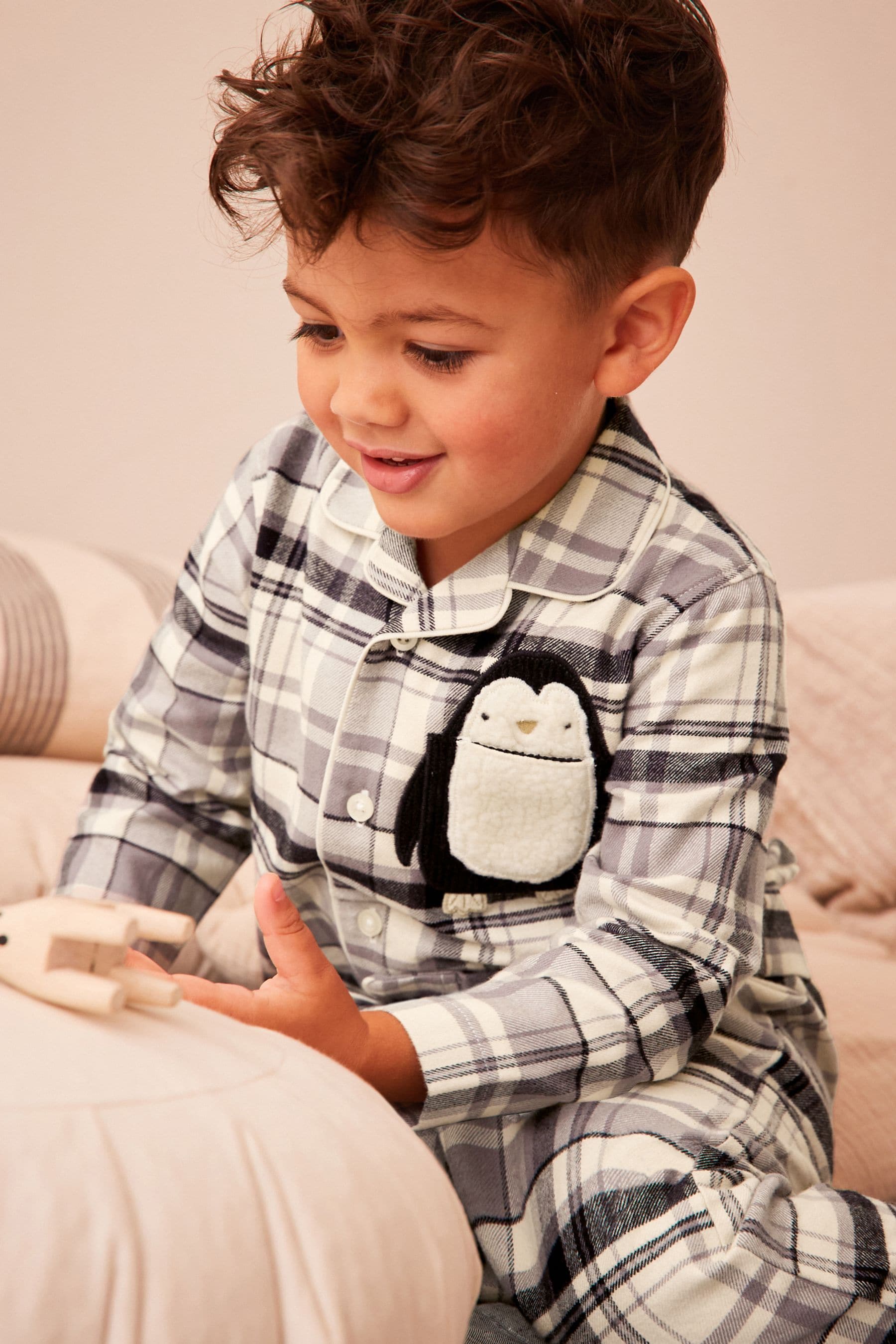 Neutral/Black Penguin Button Down Pyjamas (9mths-8yrs)