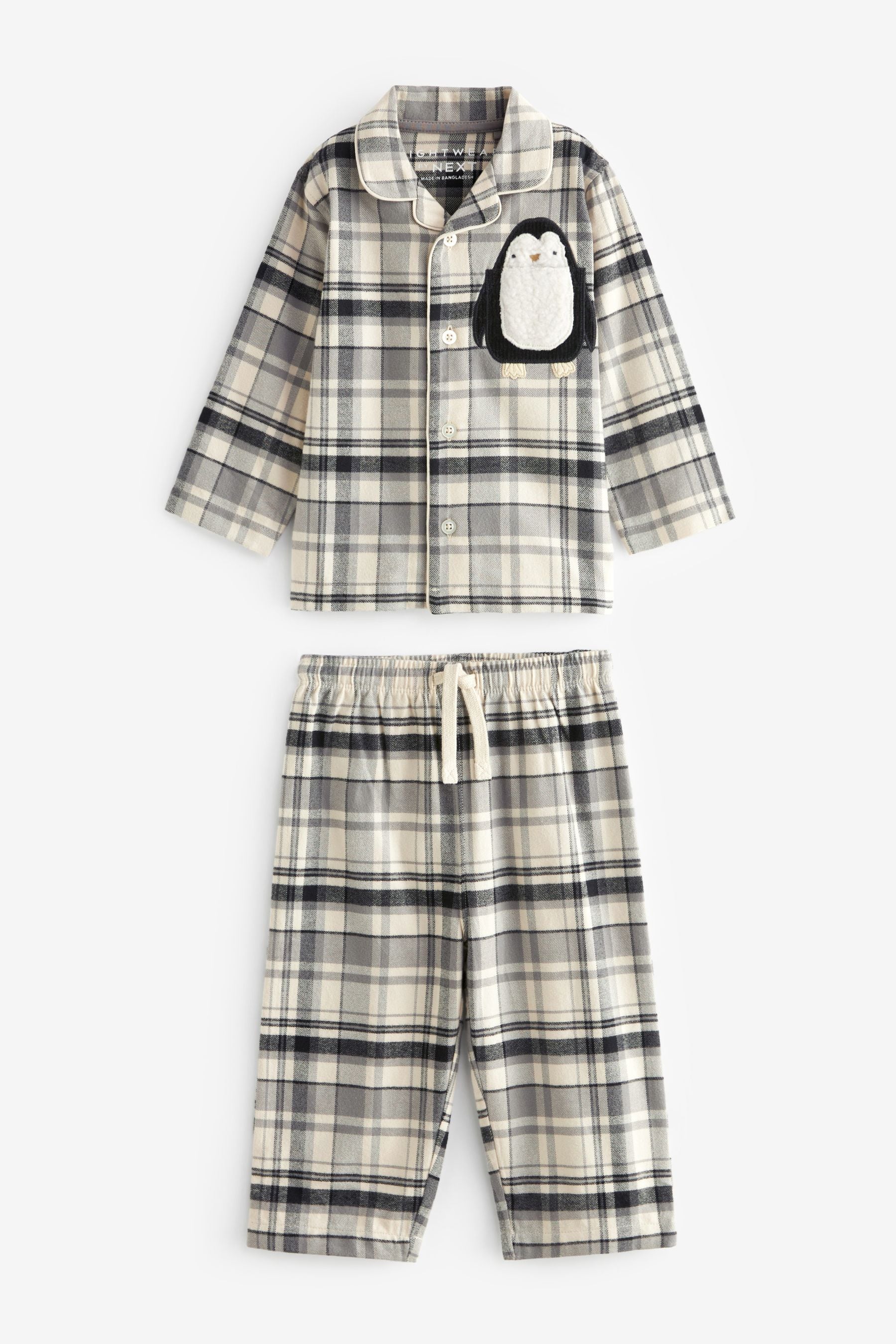 Neutral/Black Penguin Button Down Pyjamas (9mths-8yrs)