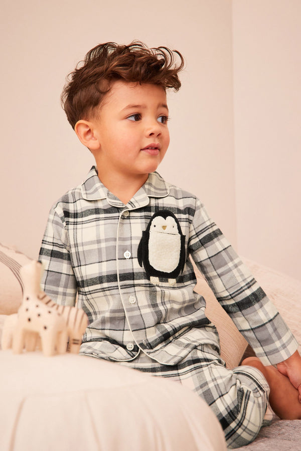 Neutral/Black Penguin Button Down Pyjamas (9mths-8yrs)