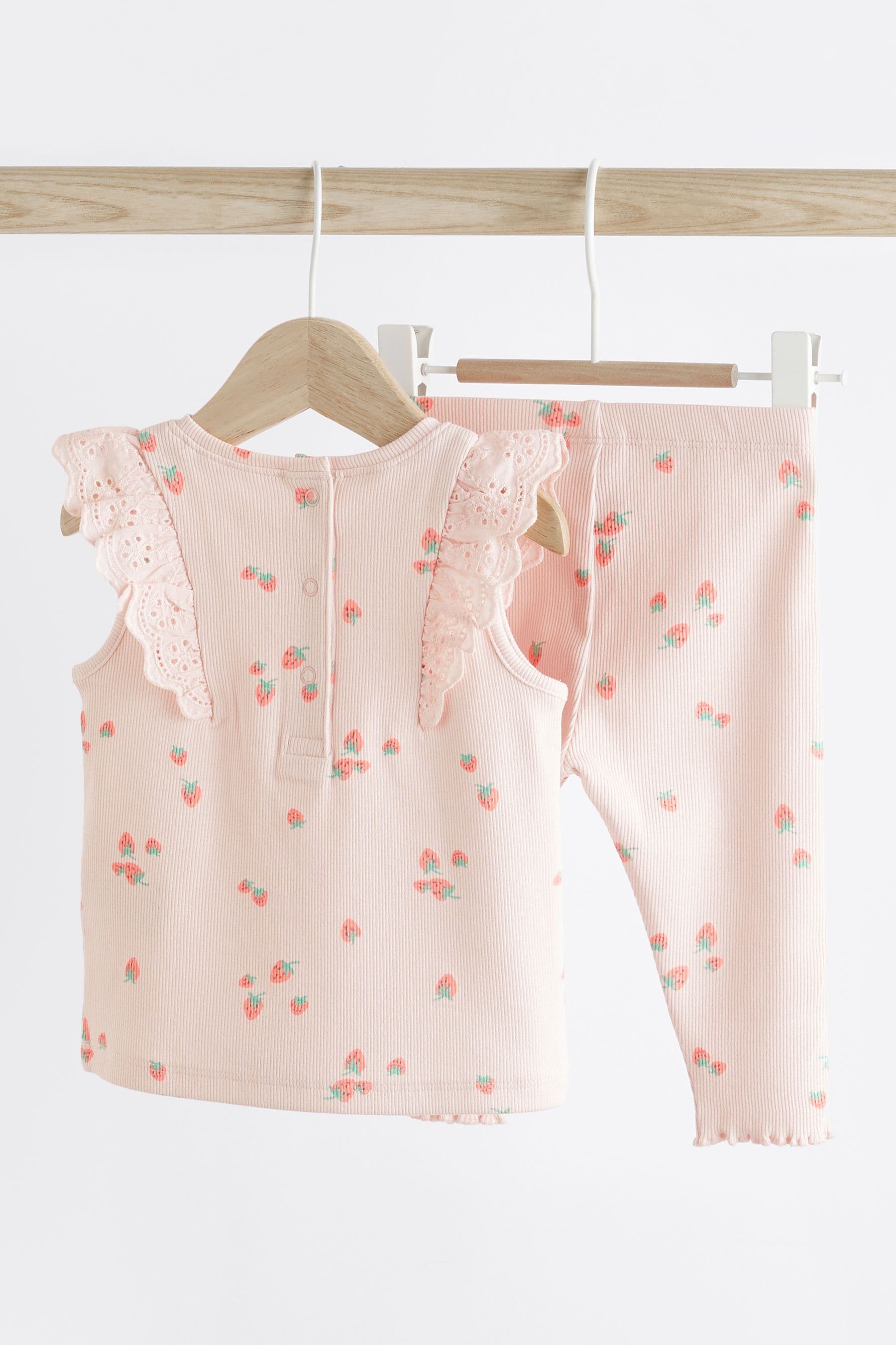 Pink Strawberry Baby Short Sleeve Top And Leggings Set