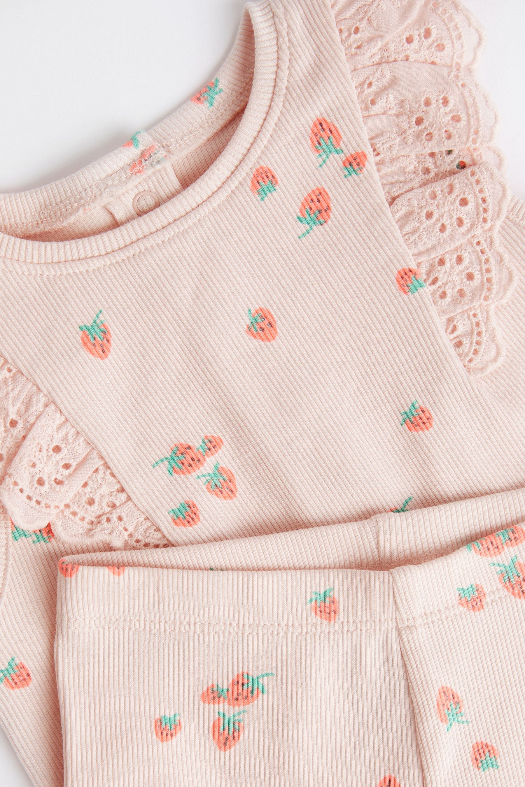 Pink Strawberry Baby Short Sleeve Top And Leggings Set