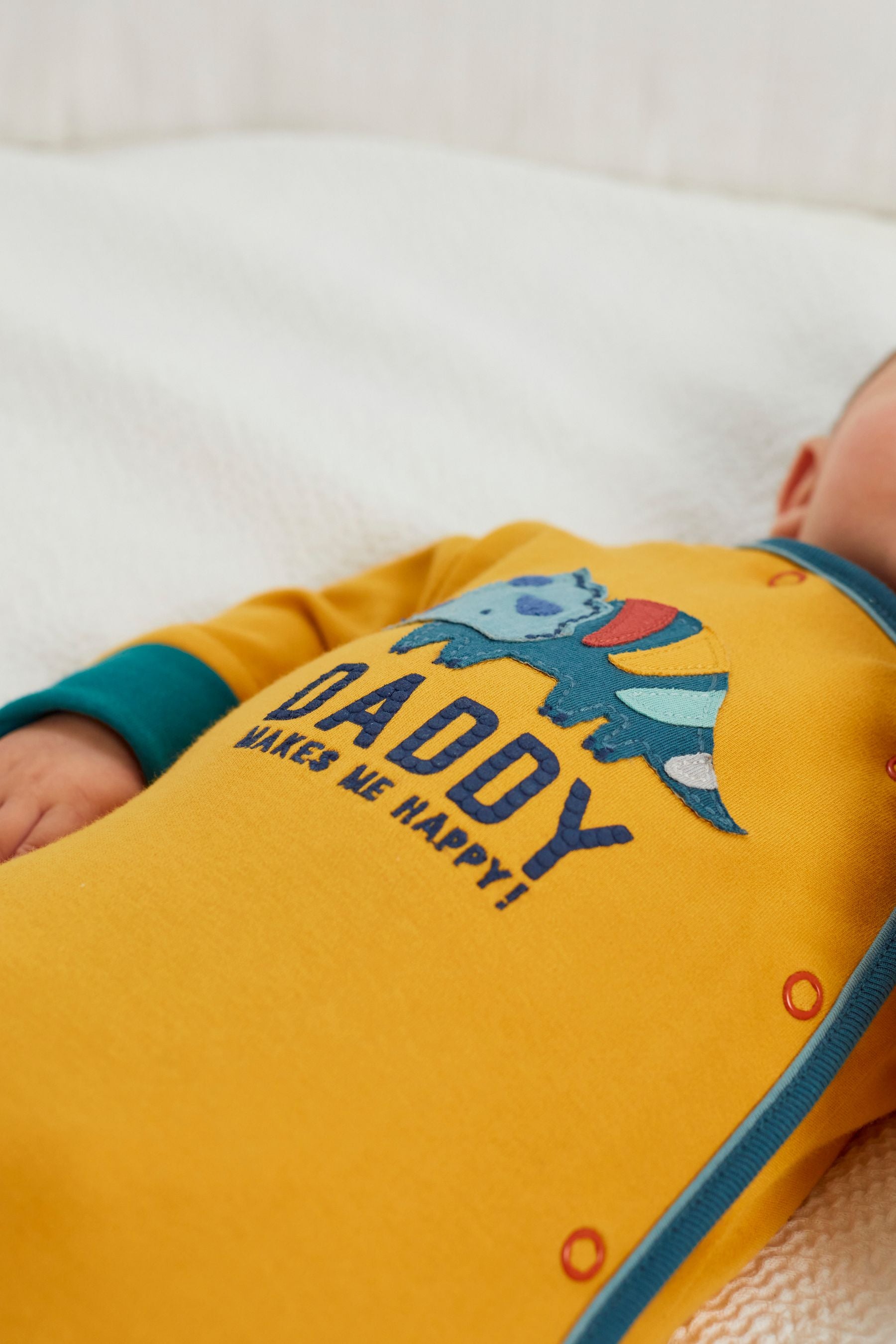 Ochre Yellow Daddy Dinosaur Single Sleepsuit (0-2yrs)