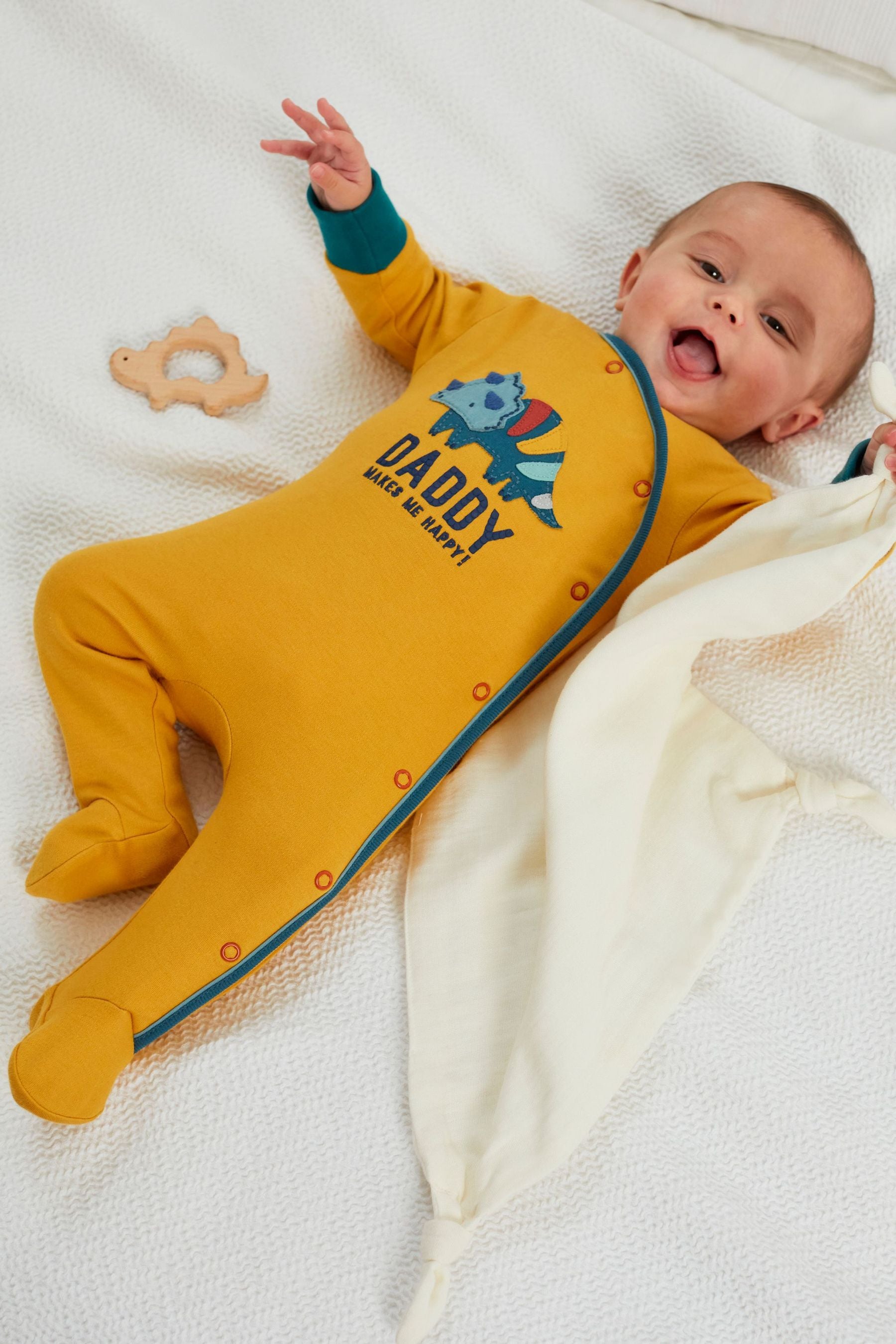 Ochre Yellow Daddy Dinosaur Single Sleepsuit (0-2yrs)