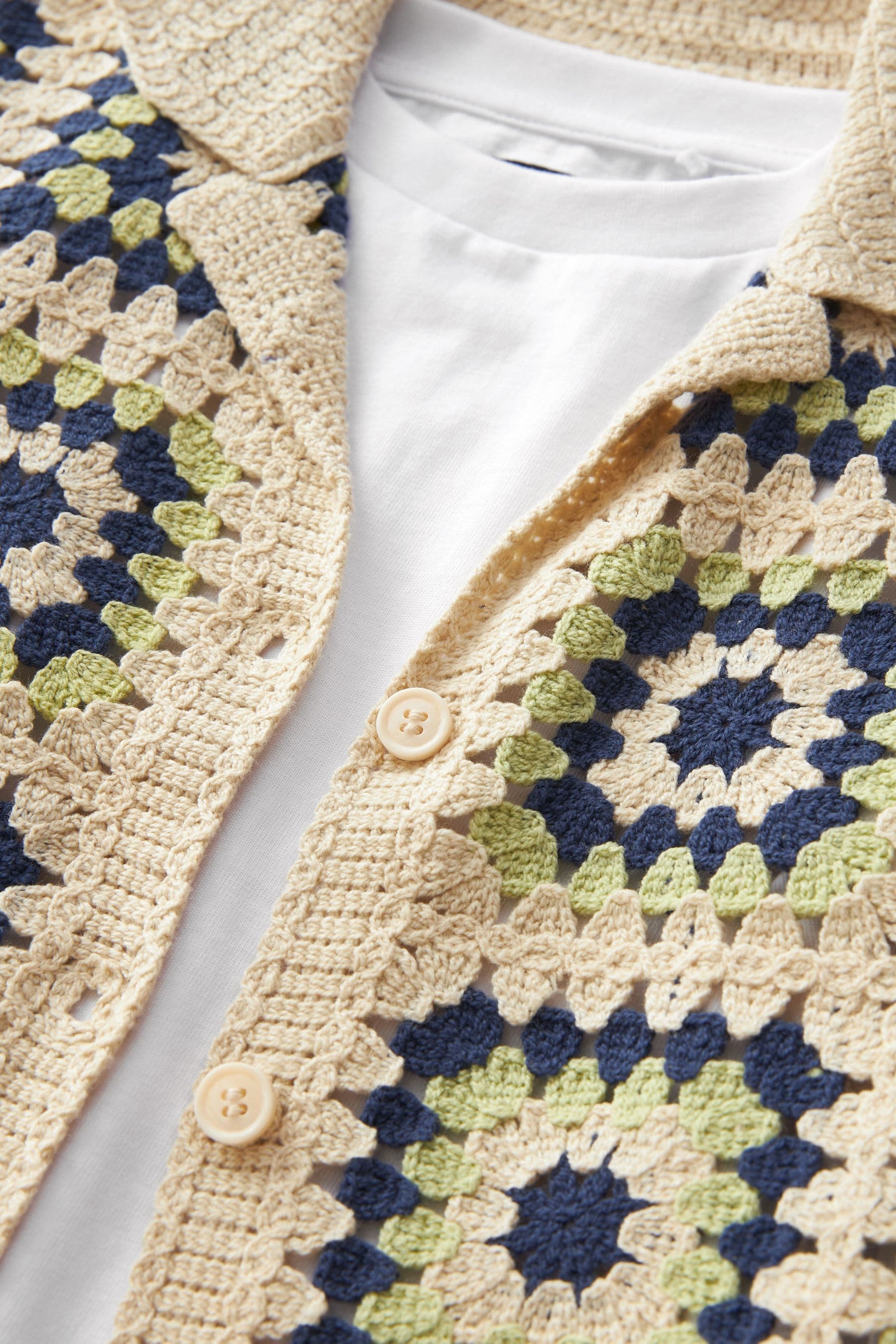 Neutral Short Sleeve Crochet Patchwork Shirt (3mths-7yrs)