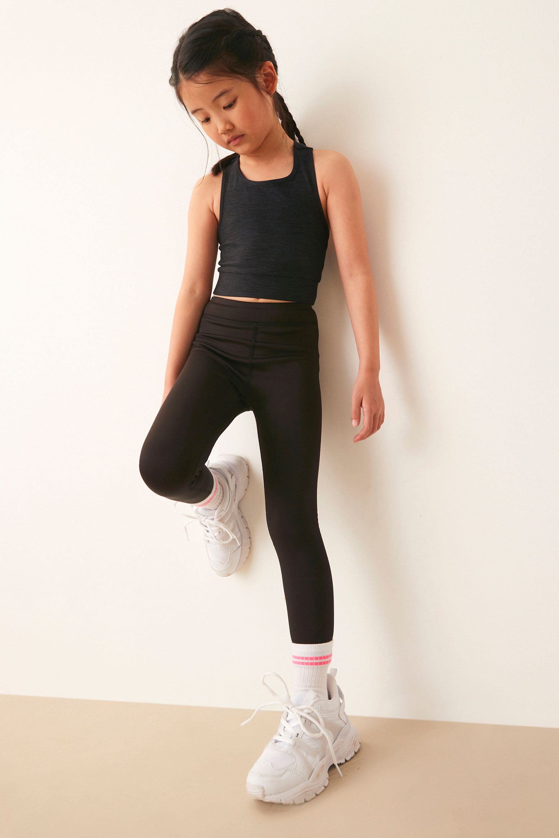 Black Fleece Lined Sports Leggings (3-16yrs)