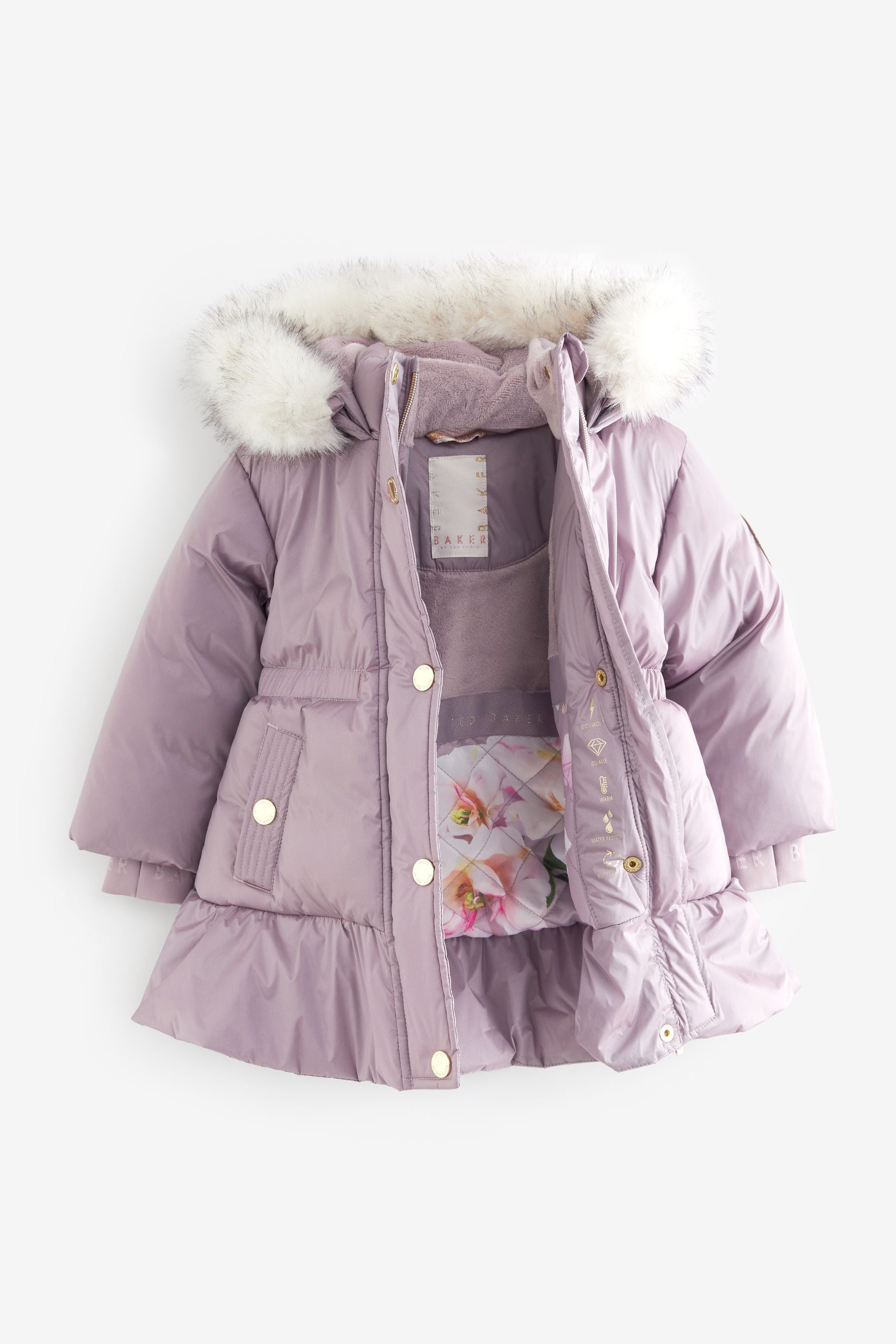 Lilac Purple Baker by Ted Baker Shower Resistant Purple Peplum Coat