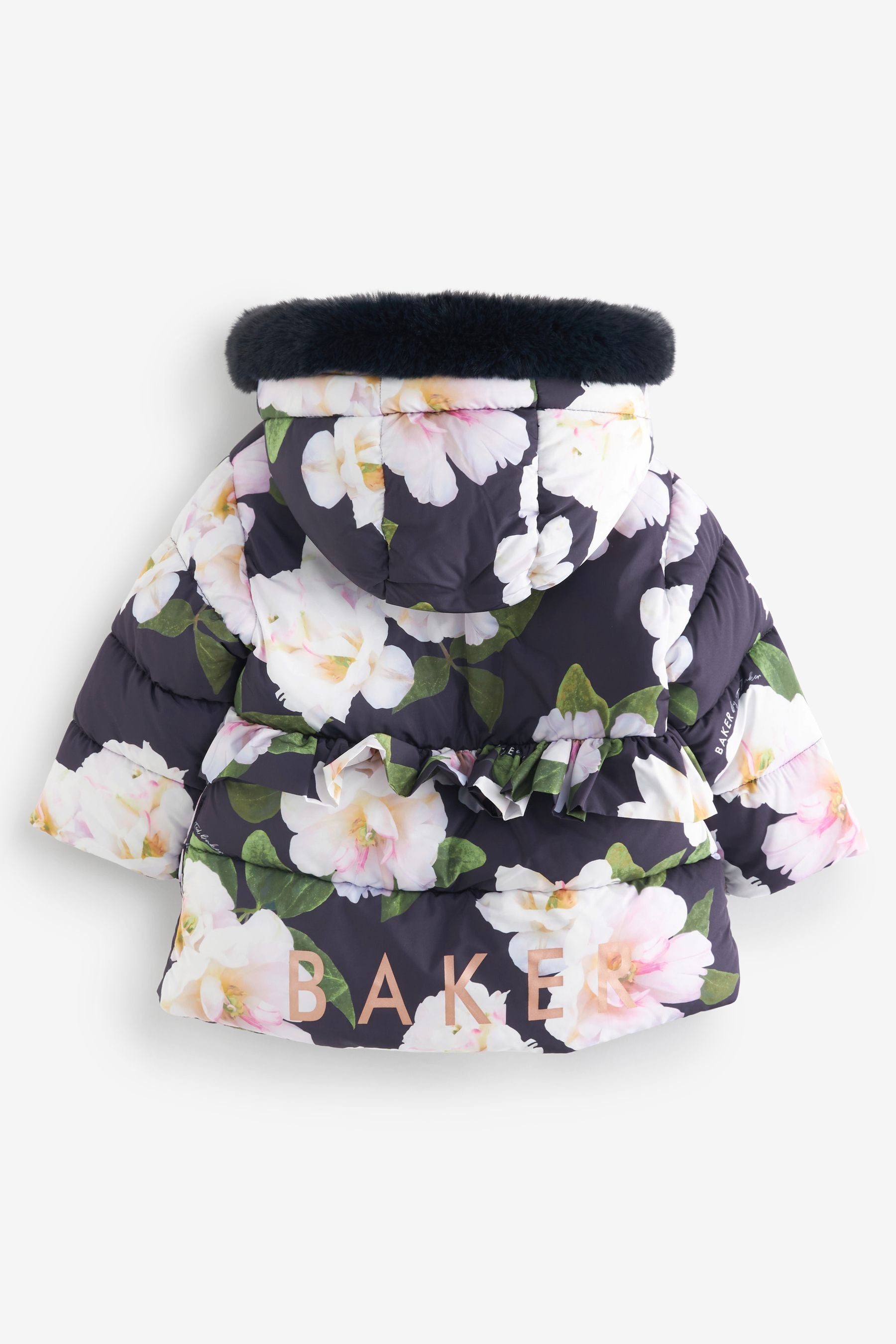 Navy Baker by Ted Baker Shower Resistant Navy Floral Coat With Mittens