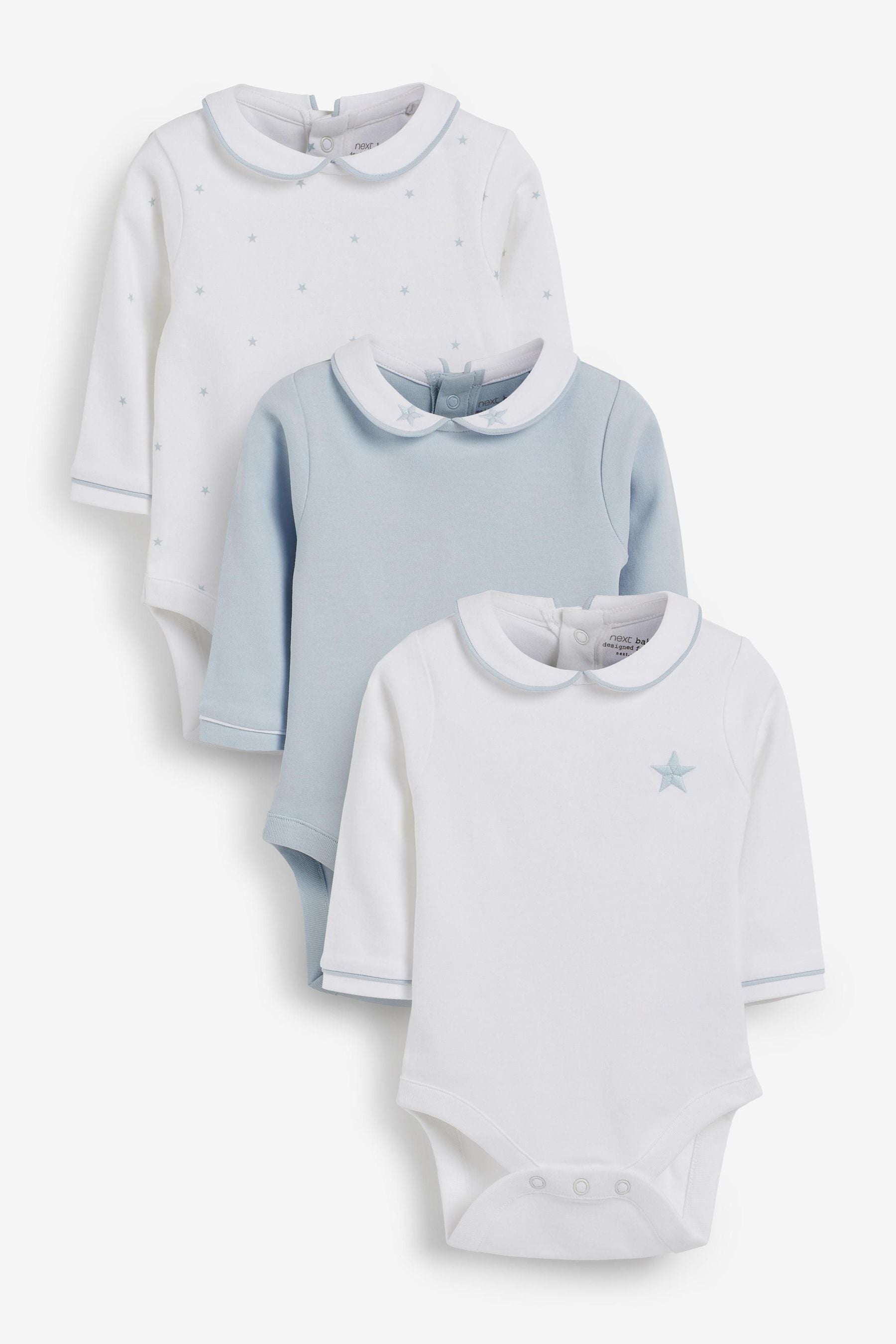 White 3 Pack Premium Long Sleeve Baby Bodysuits