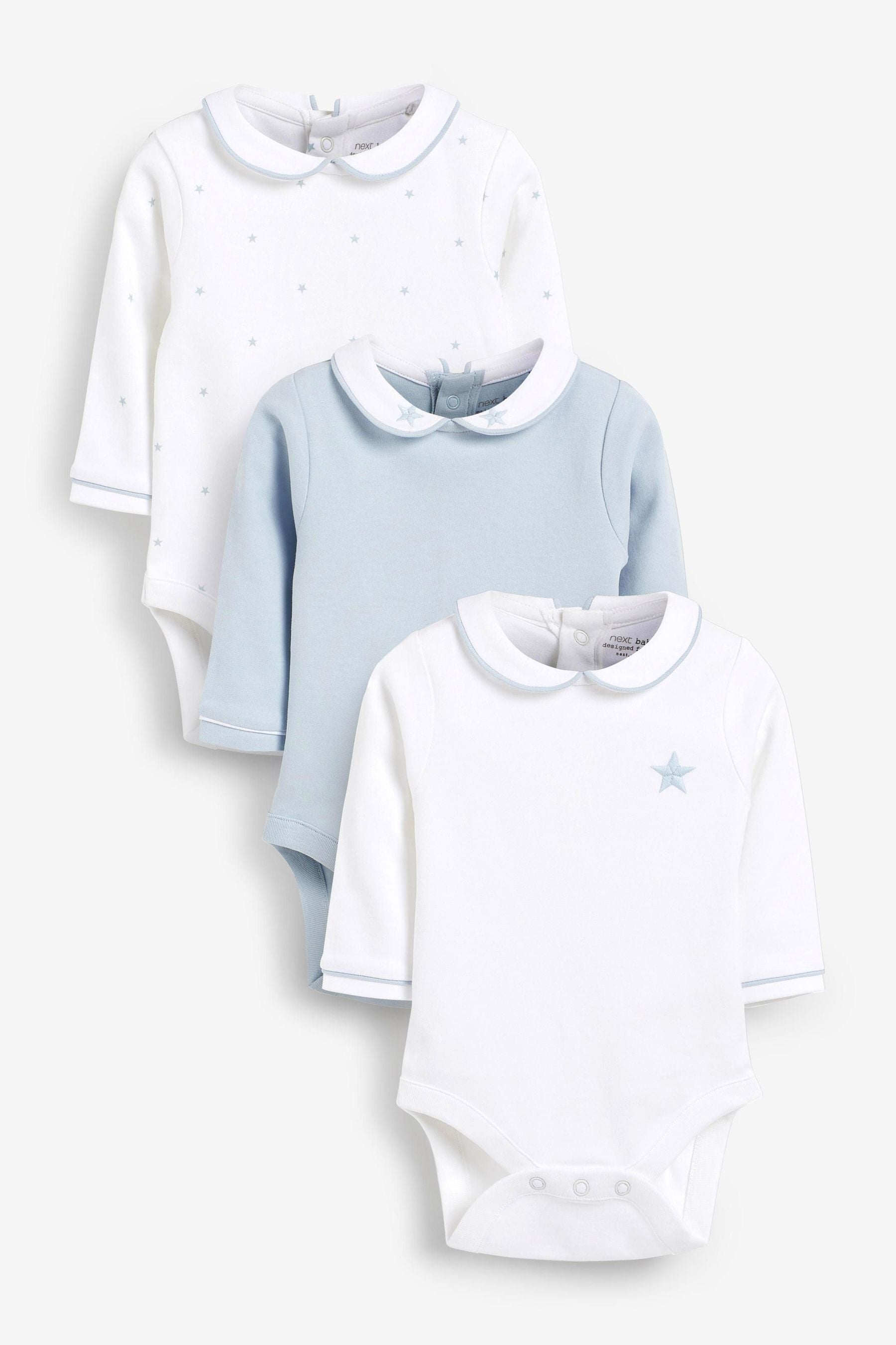 White 3 Pack Premium Long Sleeve Baby Bodysuits