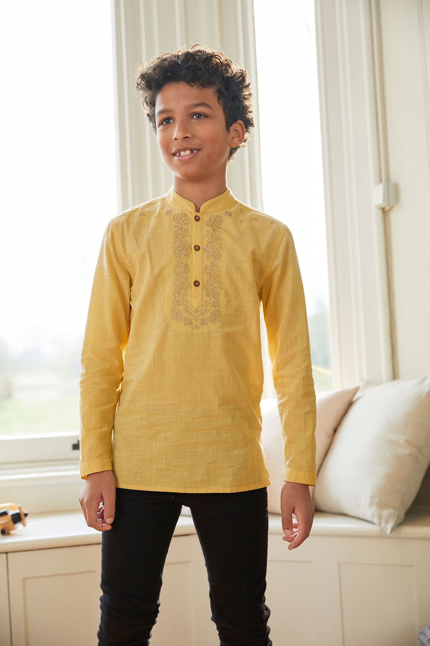 Yellow Embroidered Boys Kurta (3-16yrs)