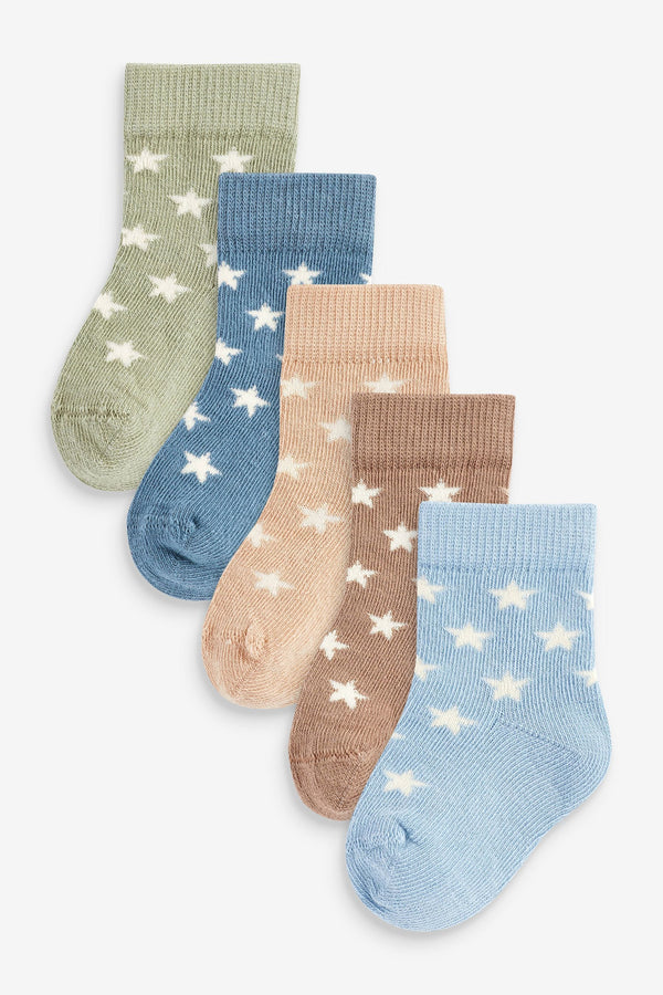 Blue/Green Star Baby Socks 5 Pack (0mths-2yrs)