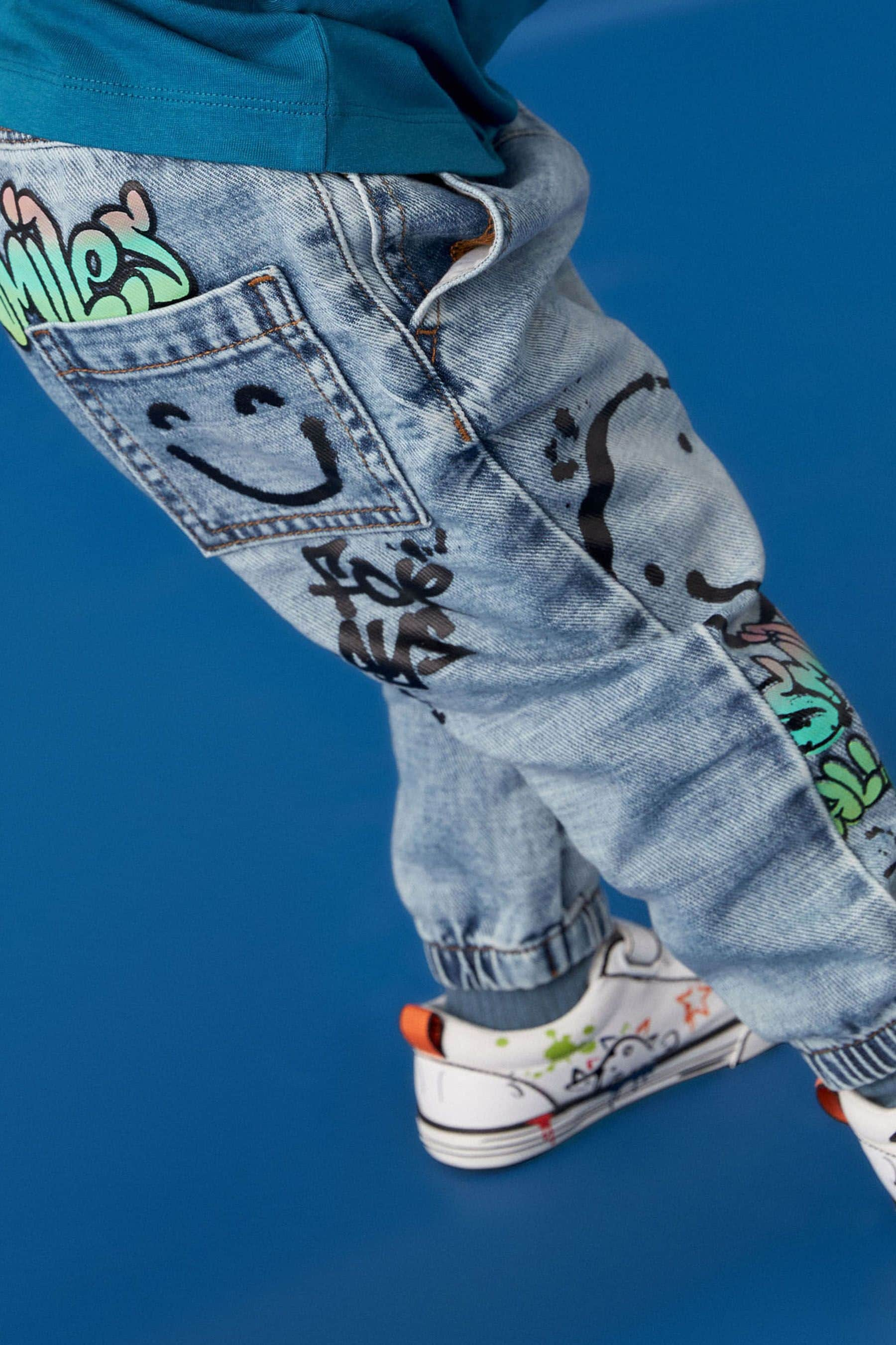 Light Blue Denim Graffiti Print Jeans (3mths-7yrs)