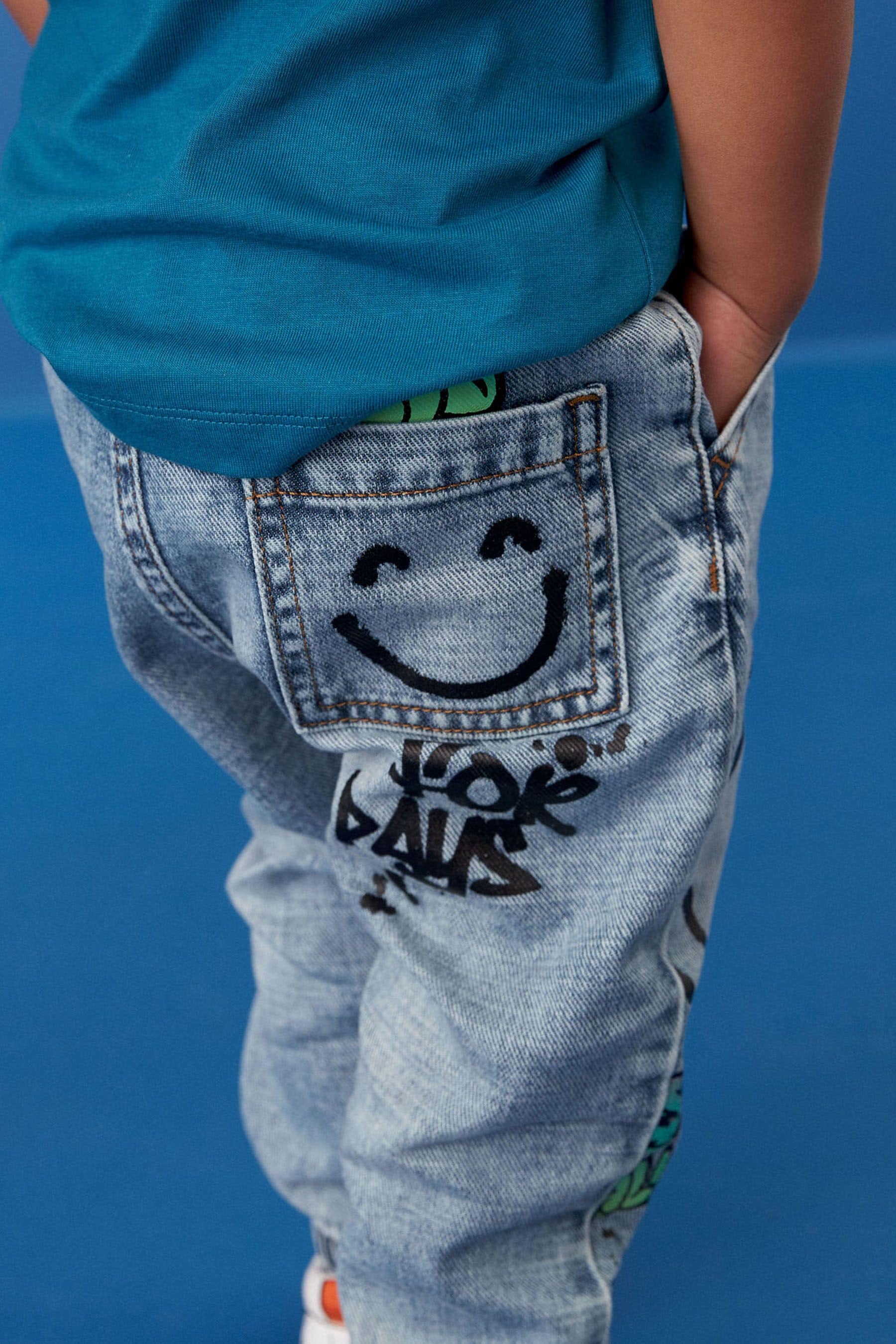 Light Blue Denim Graffiti Print Jeans (3mths-7yrs)