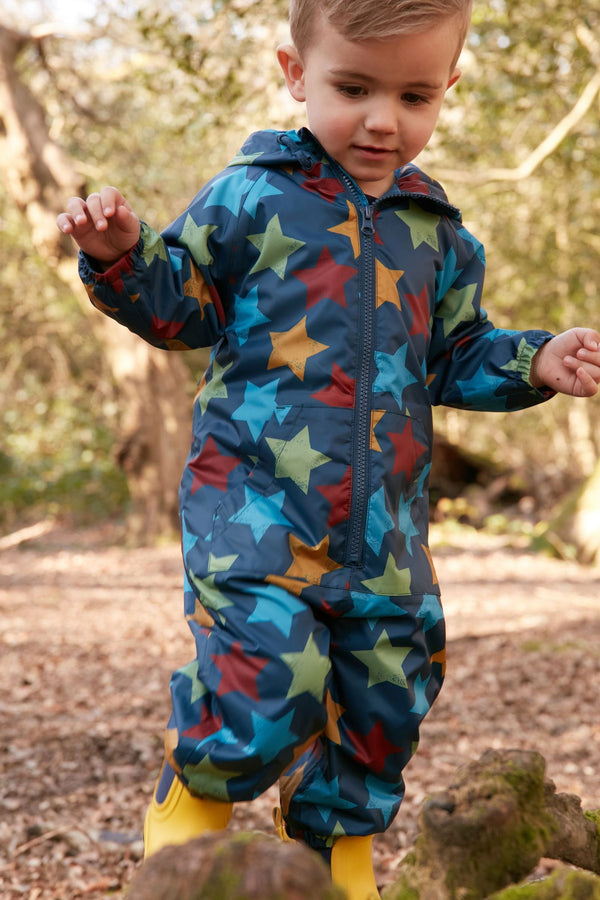 Navy Blue Star Waterproof Fleece Lined Puddlesuit (3mths-7yrs)