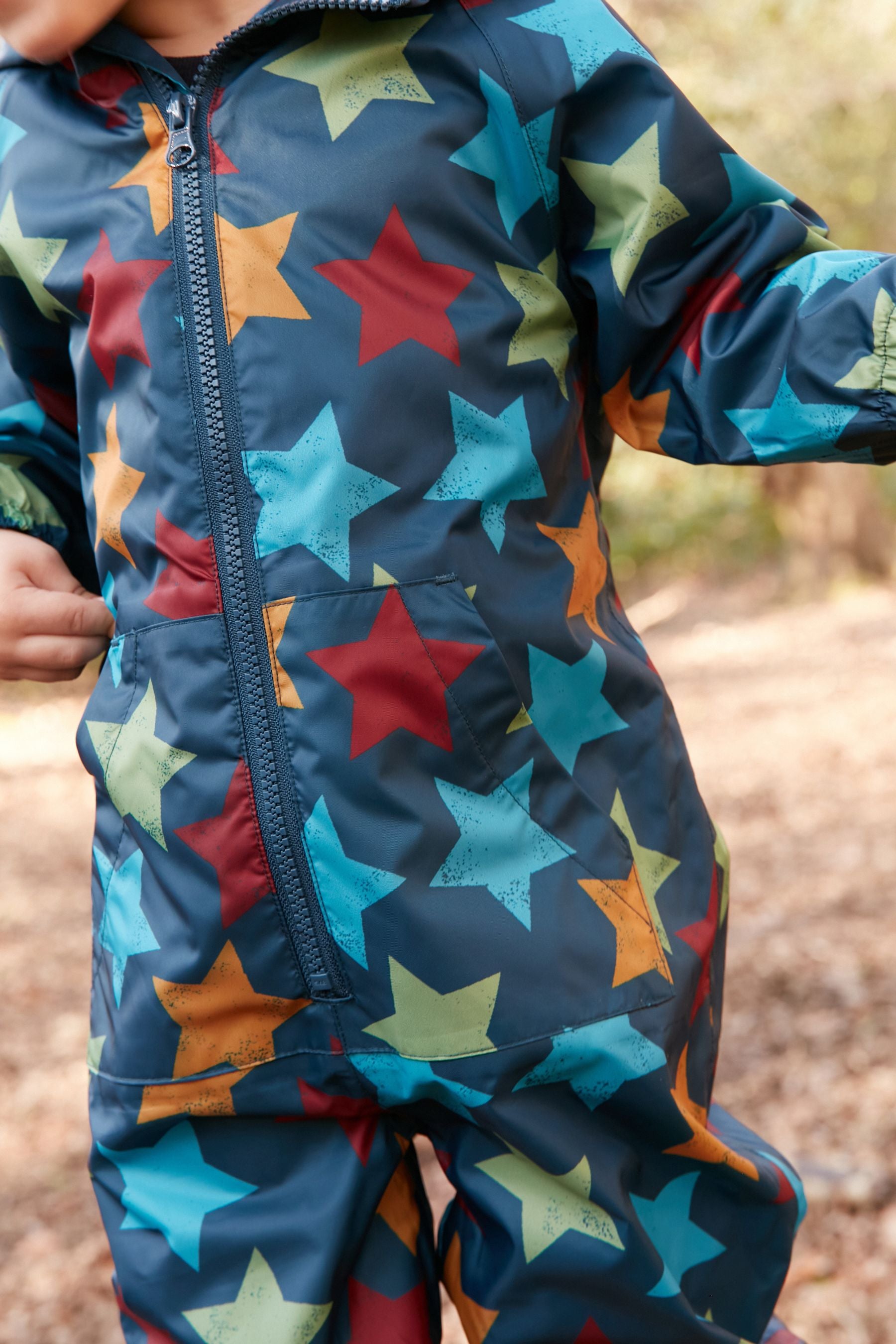 Navy Blue Star Waterproof Fleece Lined Puddlesuit (3mths-7yrs)