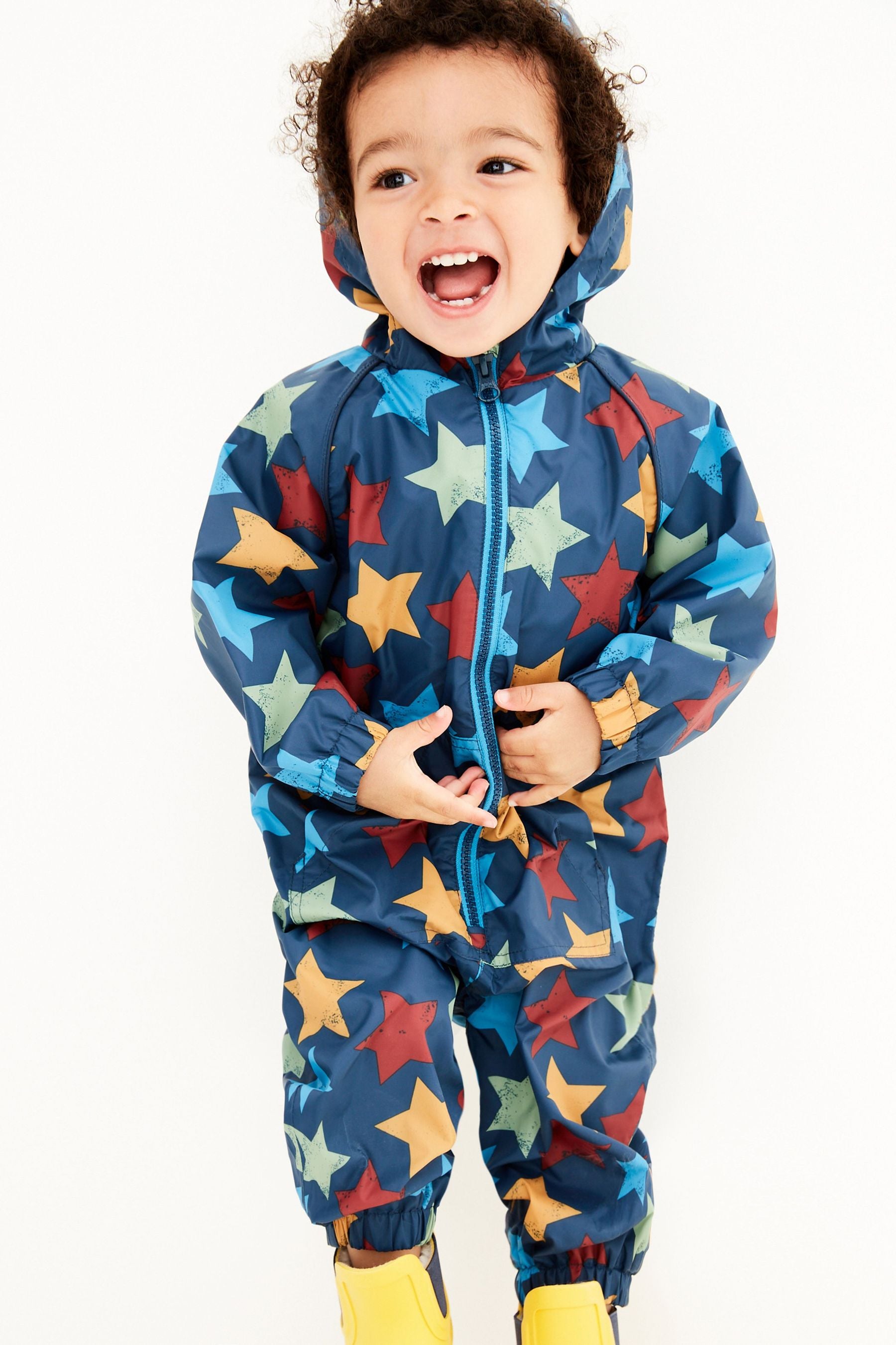 Navy Blue Star Waterproof Fleece Lined Puddlesuit (3mths-7yrs)