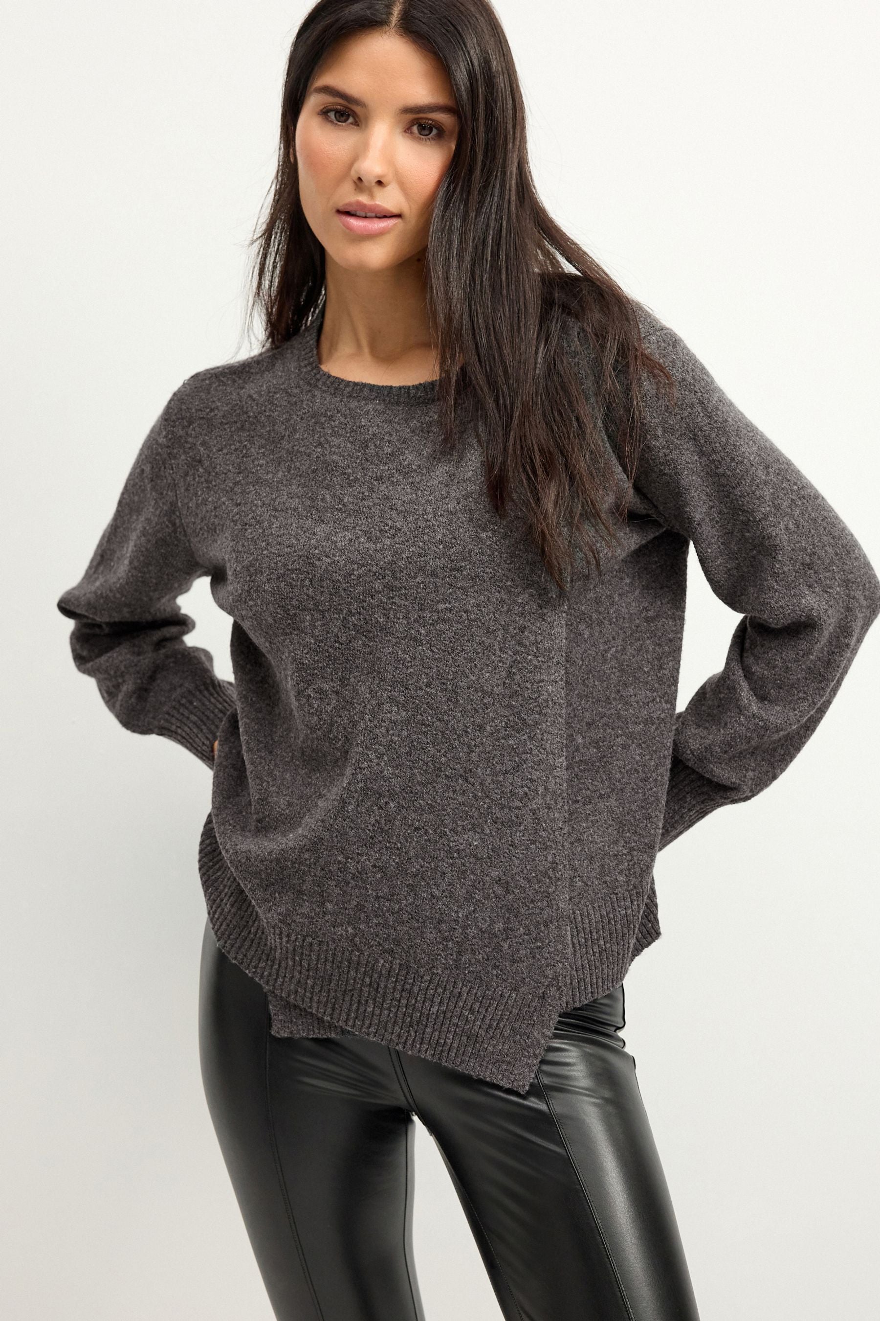 Charcoal Grey Maternity Knitted Long Sleeve Nursing Top