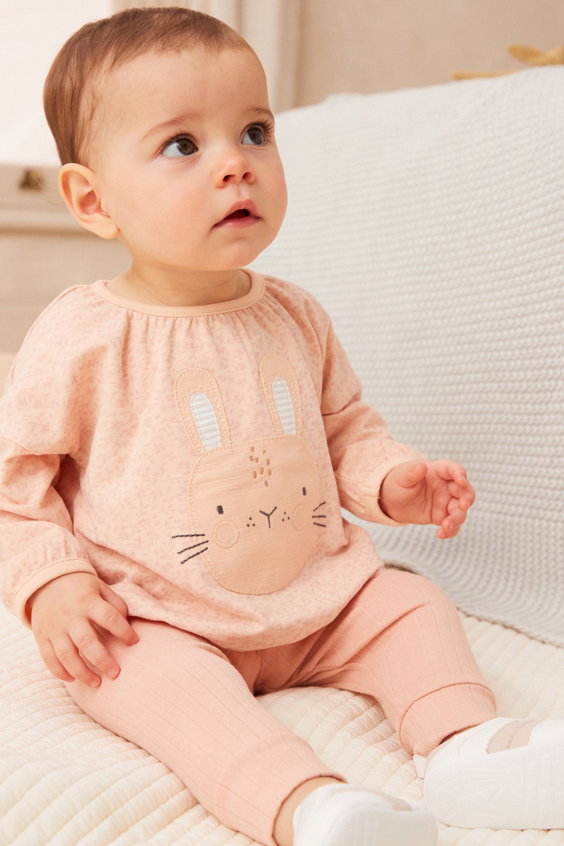 Peach Pink Bunny Baby Top And Leggings Set