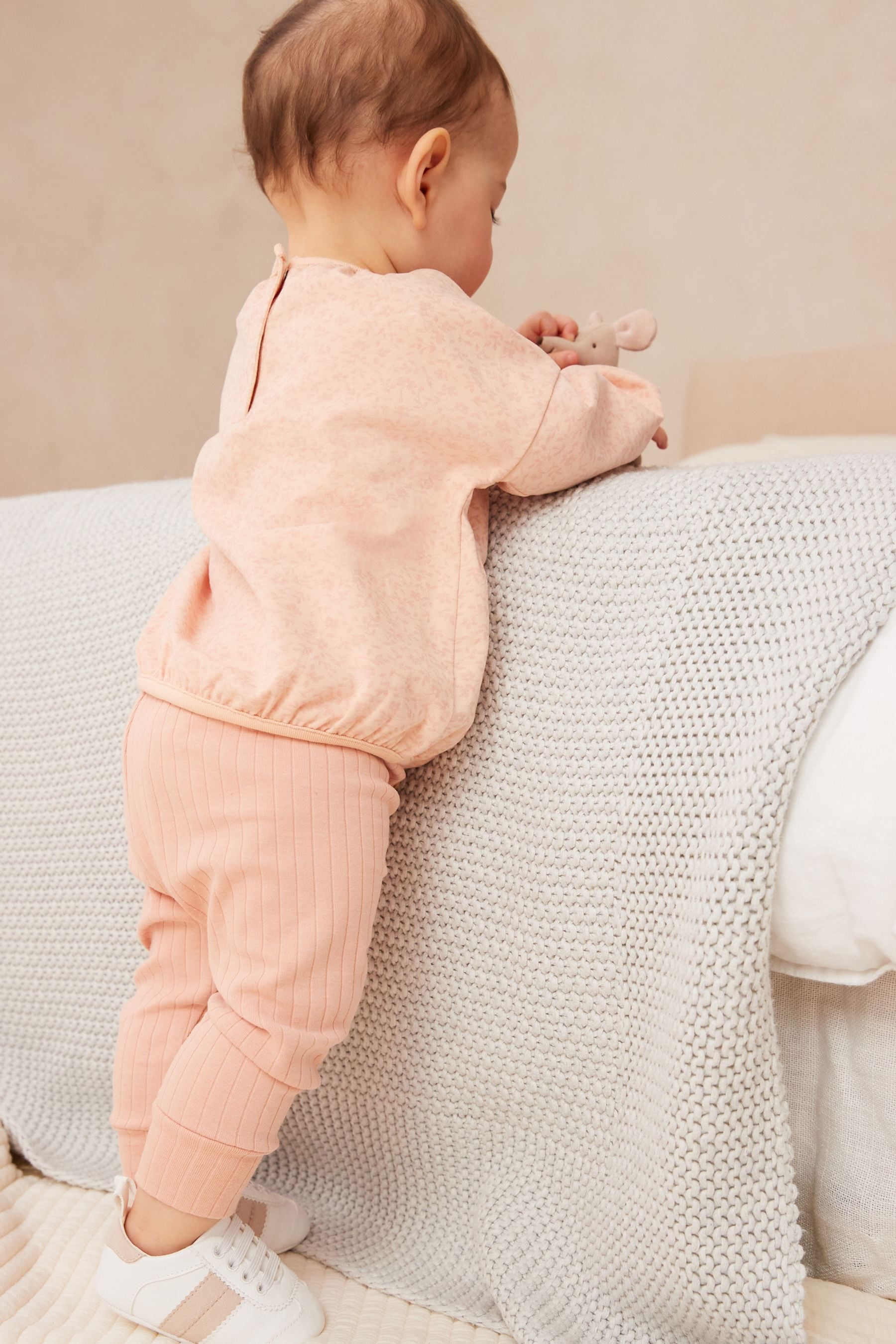 Peach Pink Bunny Baby Top And Leggings Set