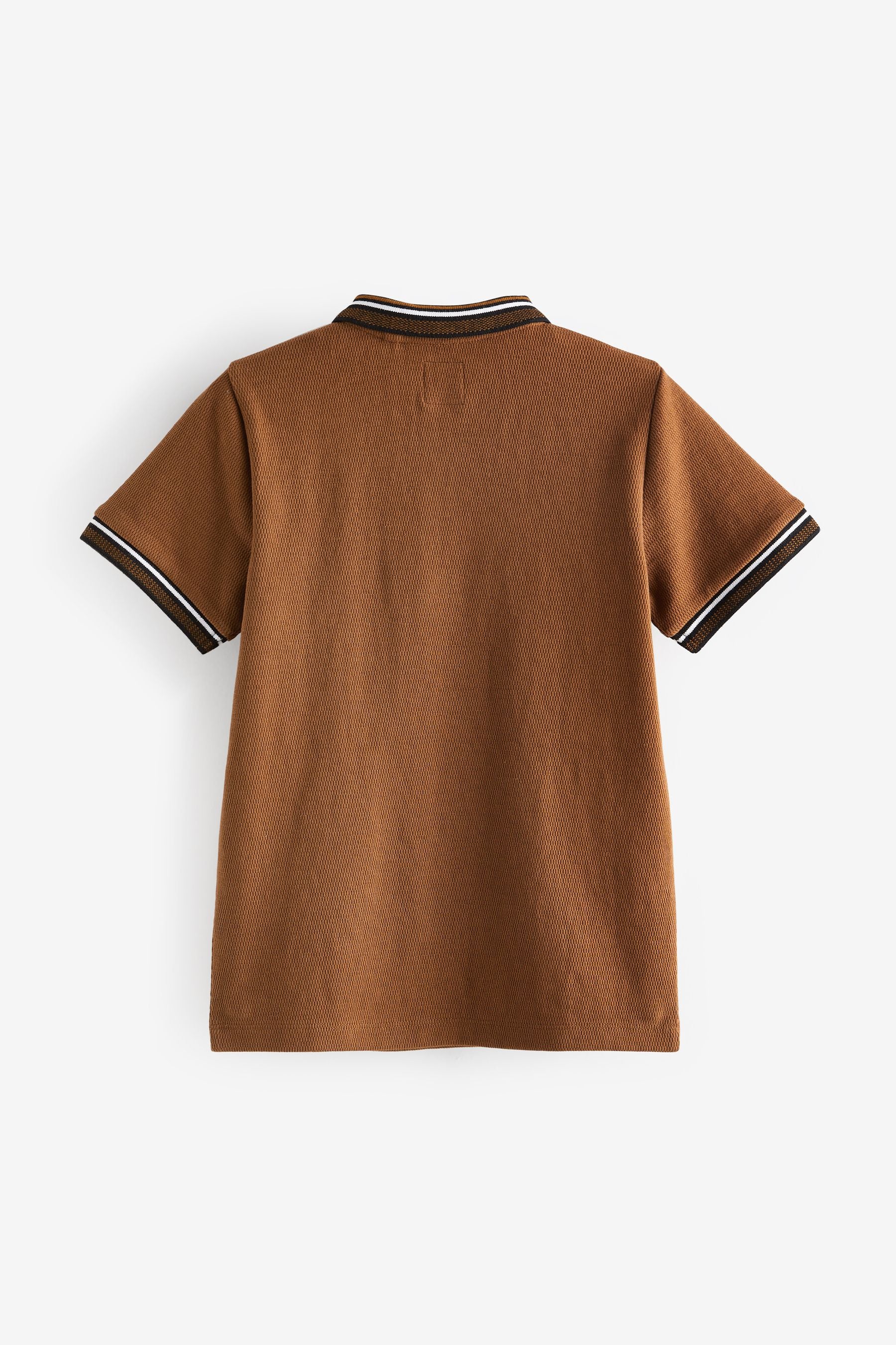 Tan Brown Jacquard Short Sleeve Polo Shirt (3-16yrs)