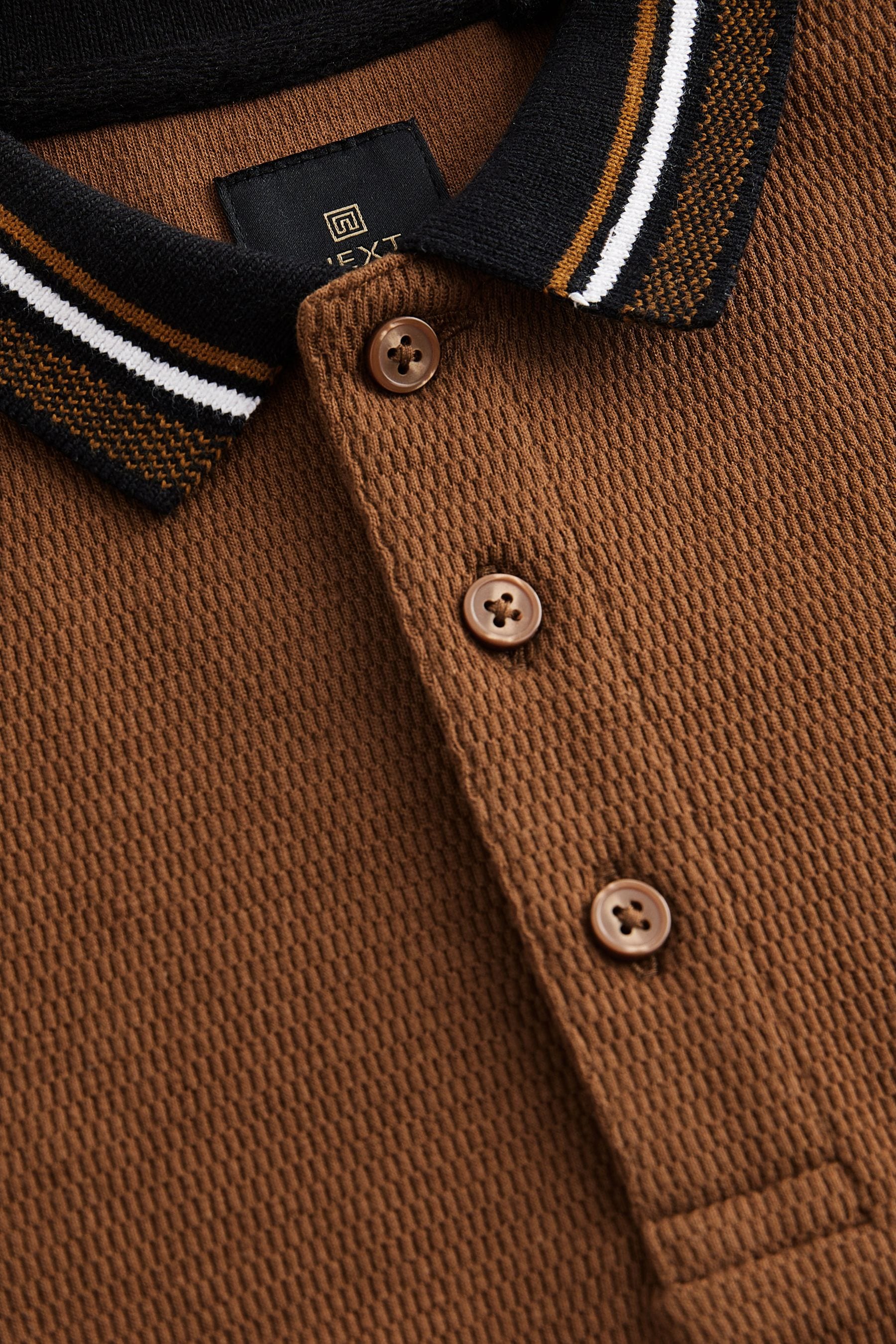 Tan Brown Jacquard Short Sleeve Polo Shirt (3-16yrs)