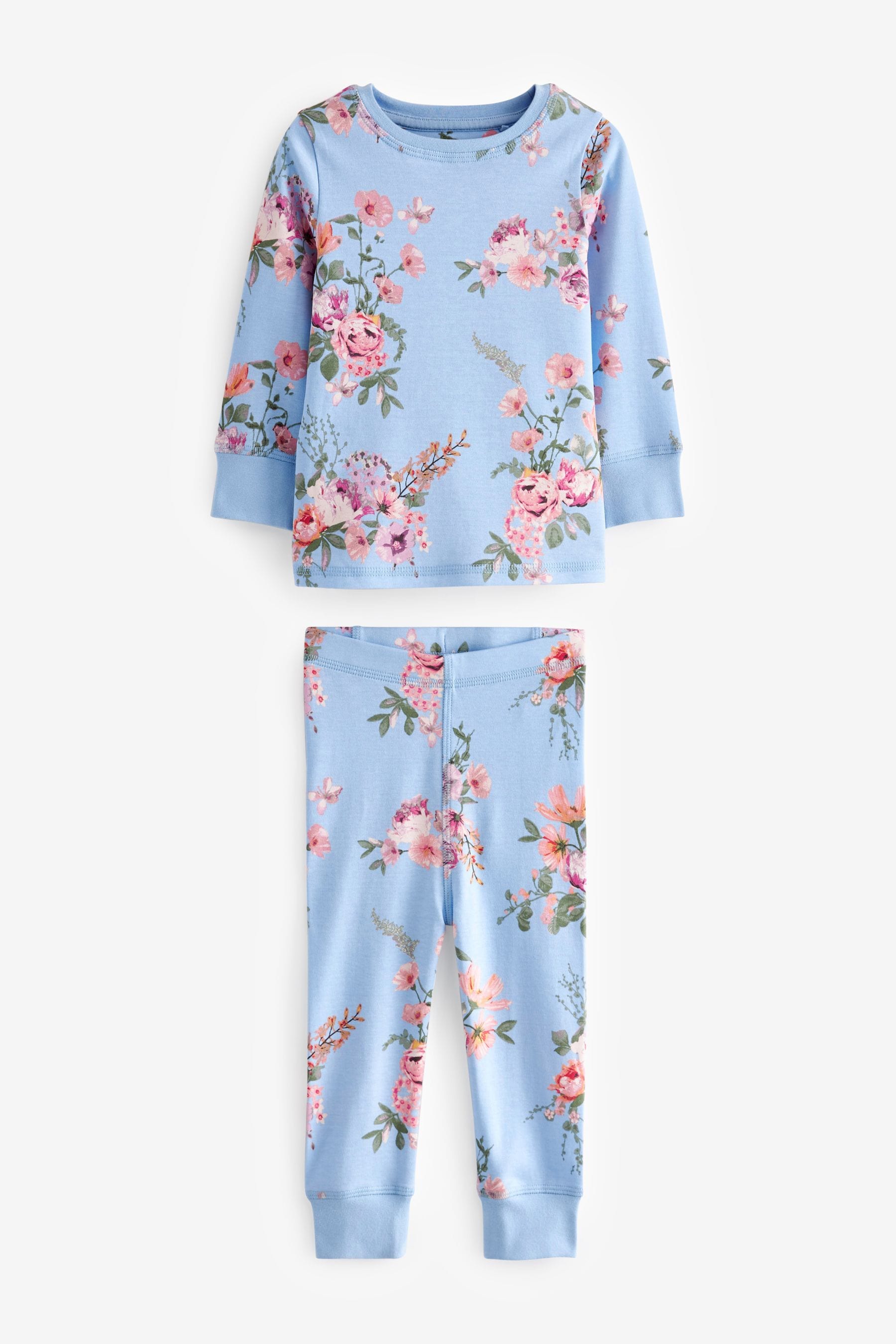 Pink/Blue/Ecru Cream Floral Pyjamas 3 Pack (9mths-16yrs)