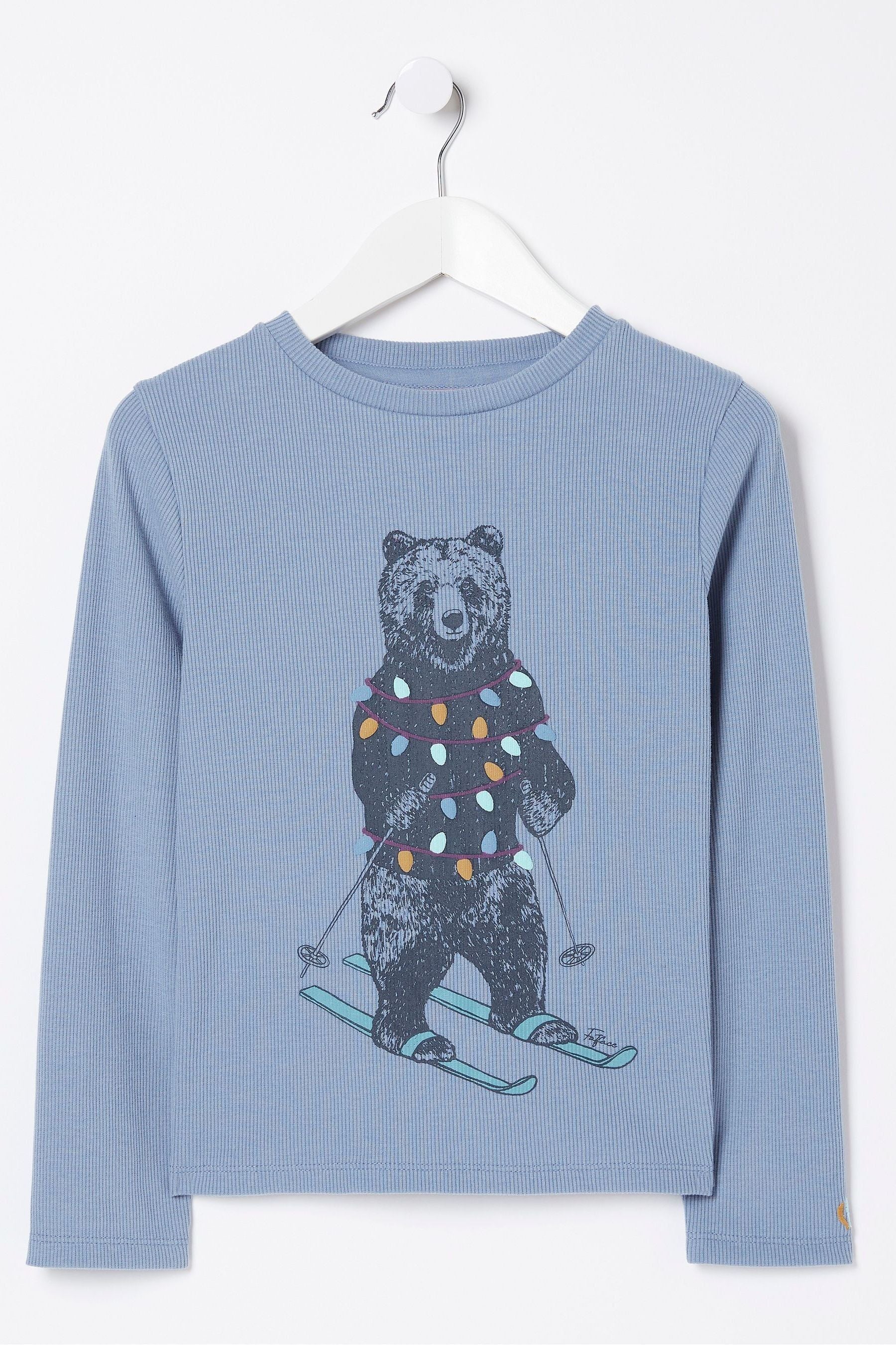 Blue FatFace Skiing Bear Rib T-Shirt