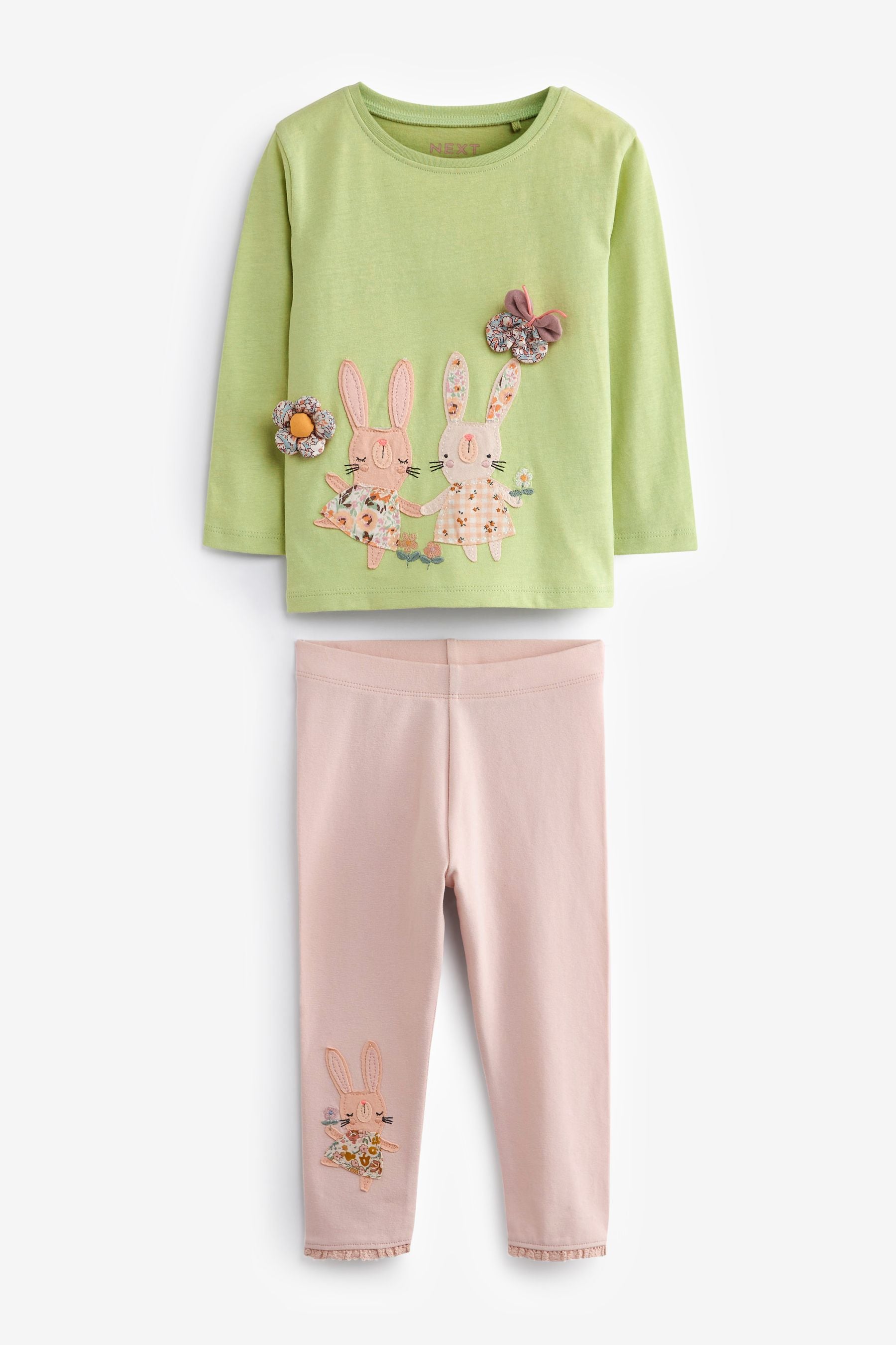 Green Pretty Bunny Long Sleeve T-Shirt and Legging Set (3mths-7yrs)