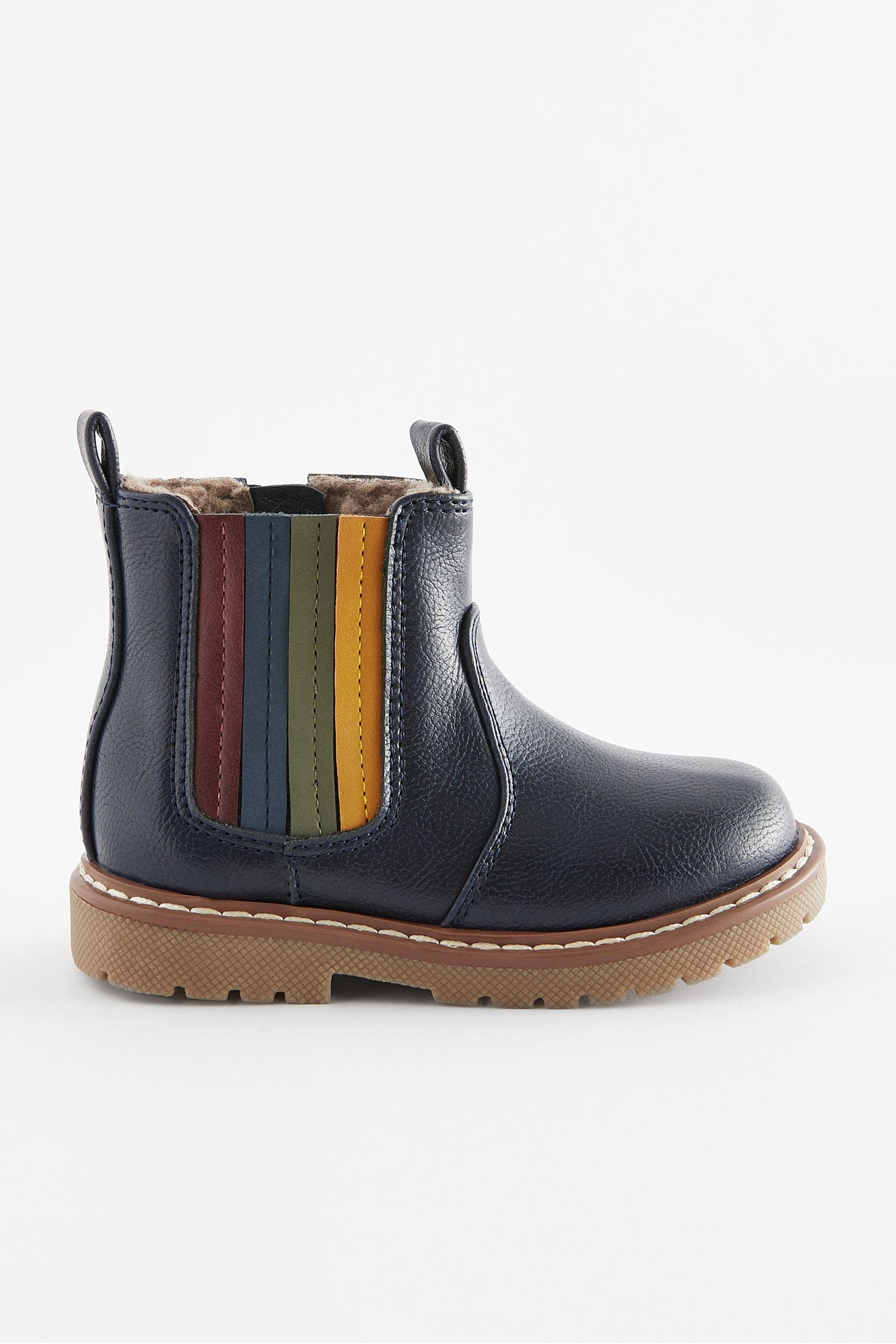 Navy Blue Rainbow Stripe Chelsea Boots