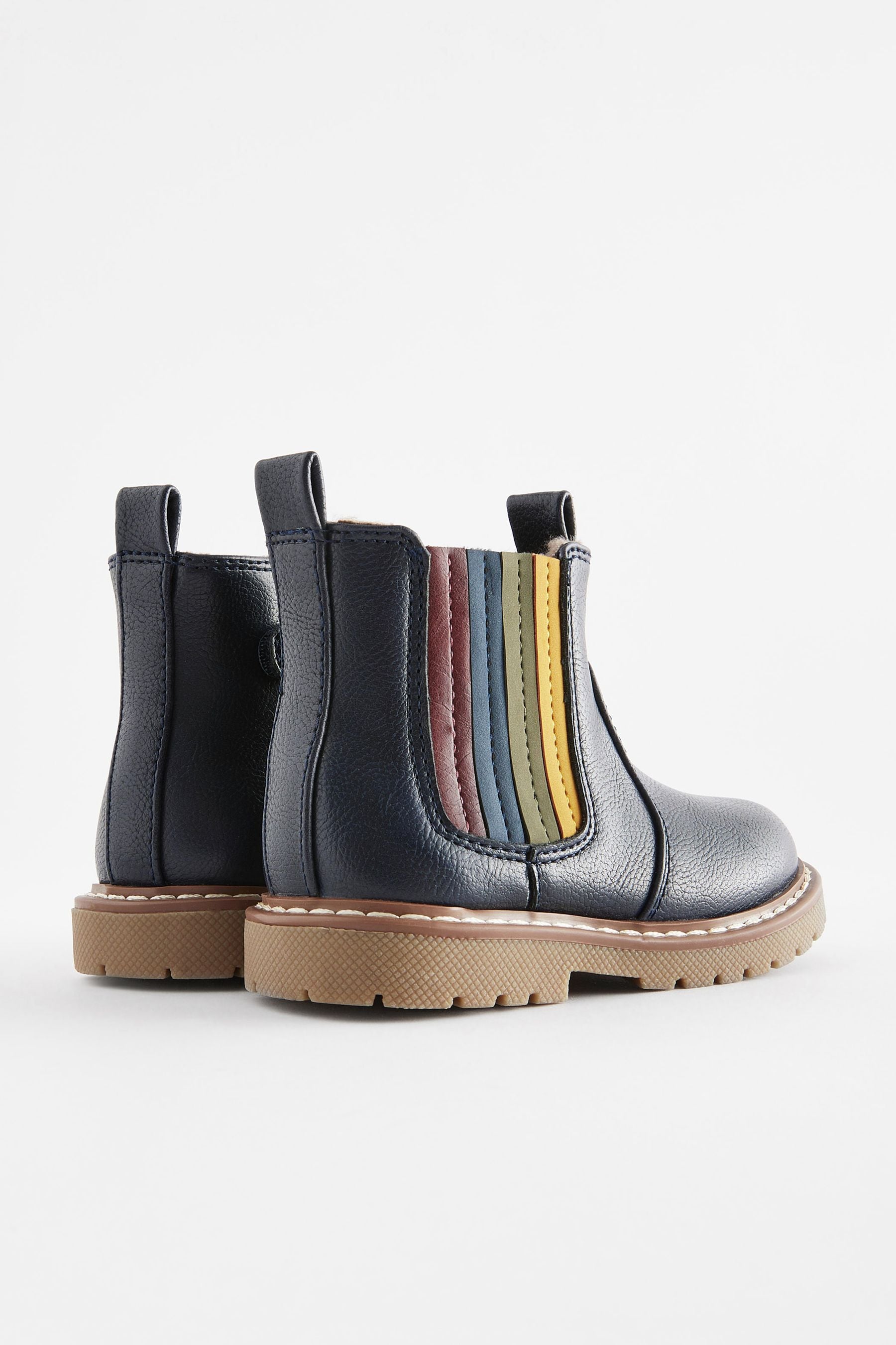 Navy Blue Rainbow Stripe Chelsea Boots