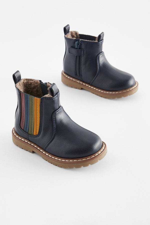 Navy Blue Rainbow Stripe Chelsea Boots