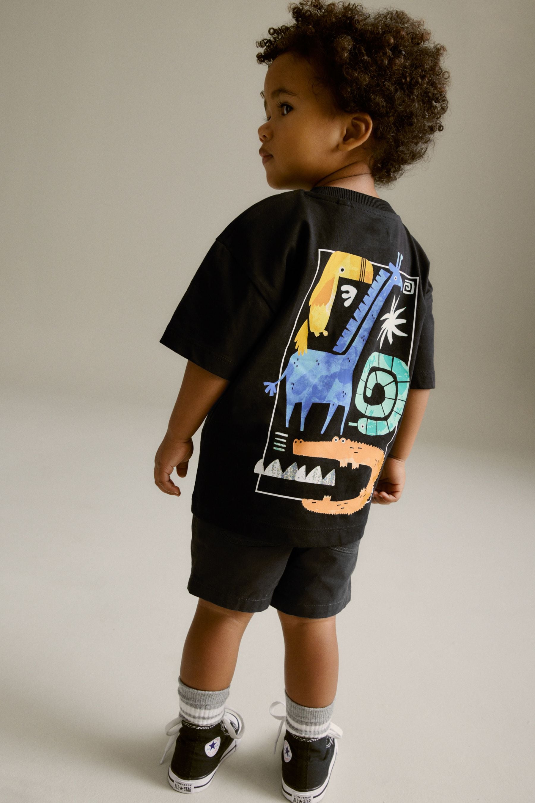 Black/White Back Print Short Sleeve T-Shirt (3mths-7yrs)