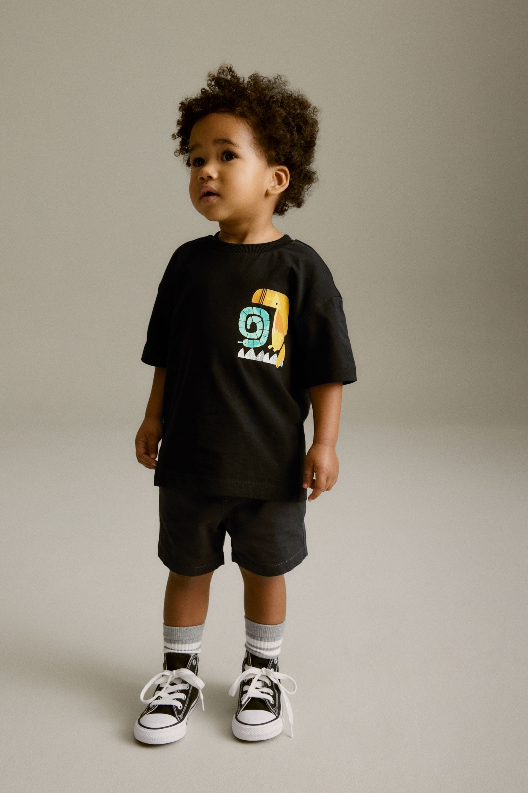 Black/White Back Print Short Sleeve T-Shirt (3mths-7yrs)