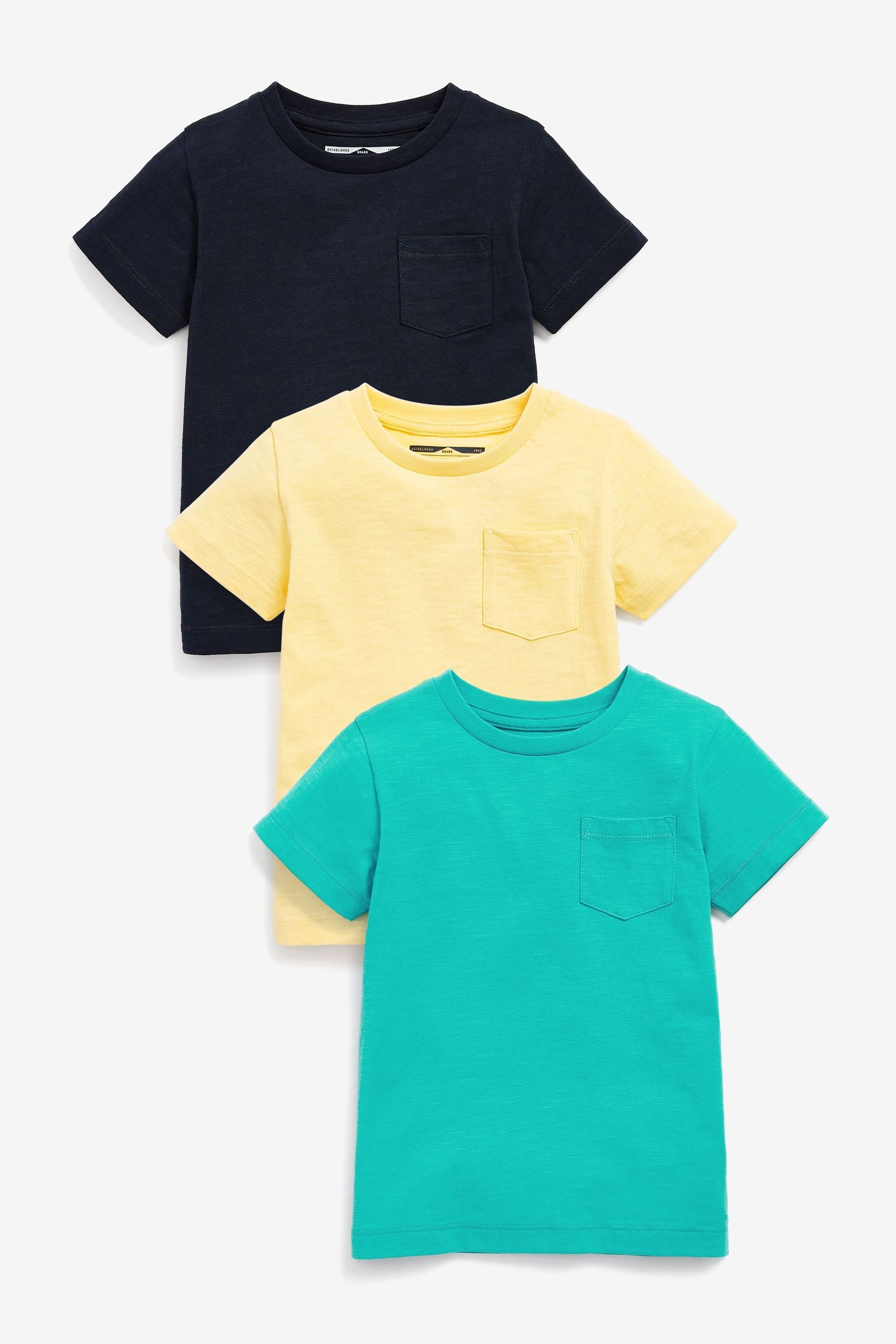 Yellow/Blue/Navy 3 Pack Plain T-Shirts (3mths-7yrs)