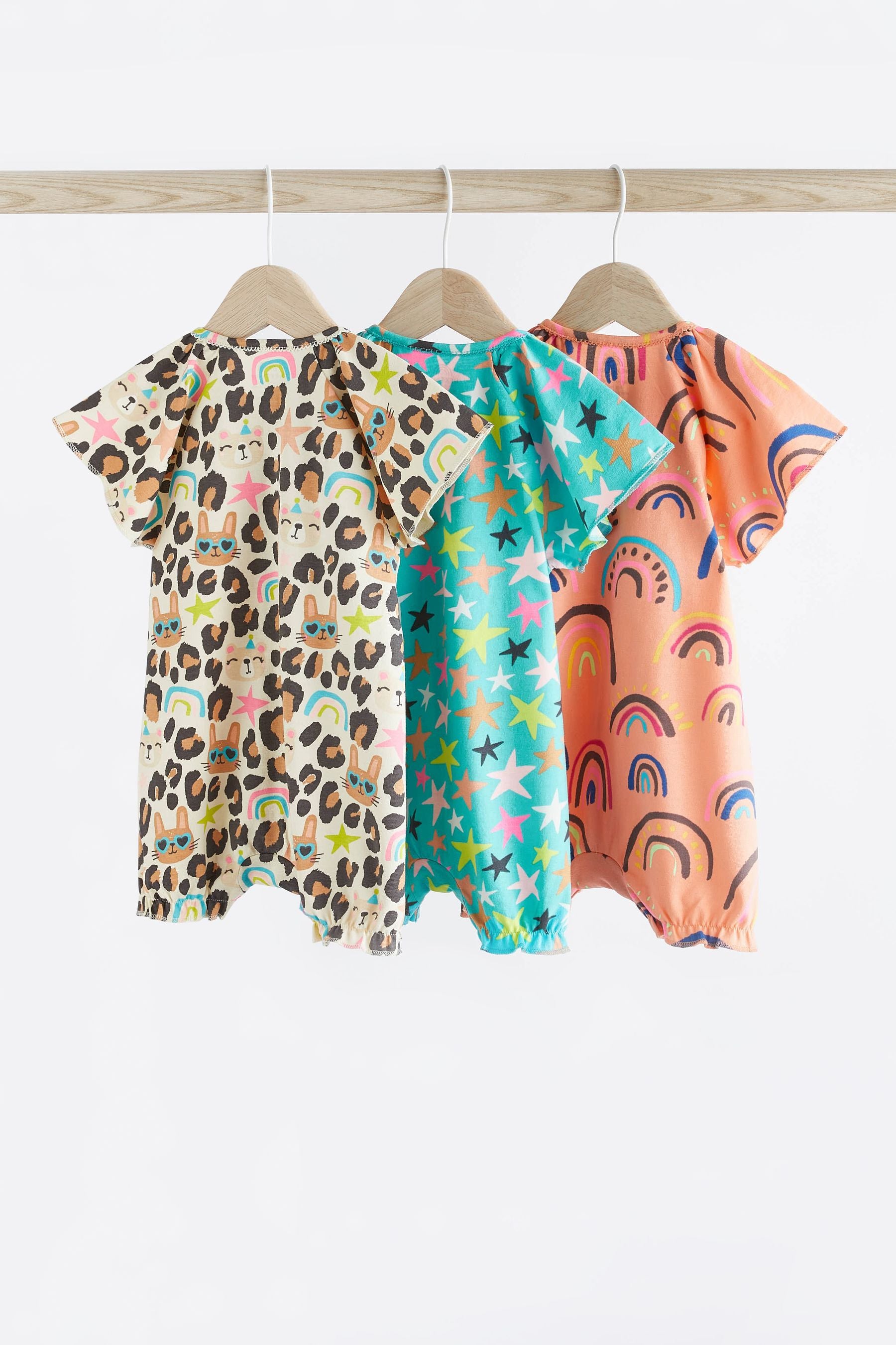 Blue/Orange/Animal Print Baby Rompers 3 Pack