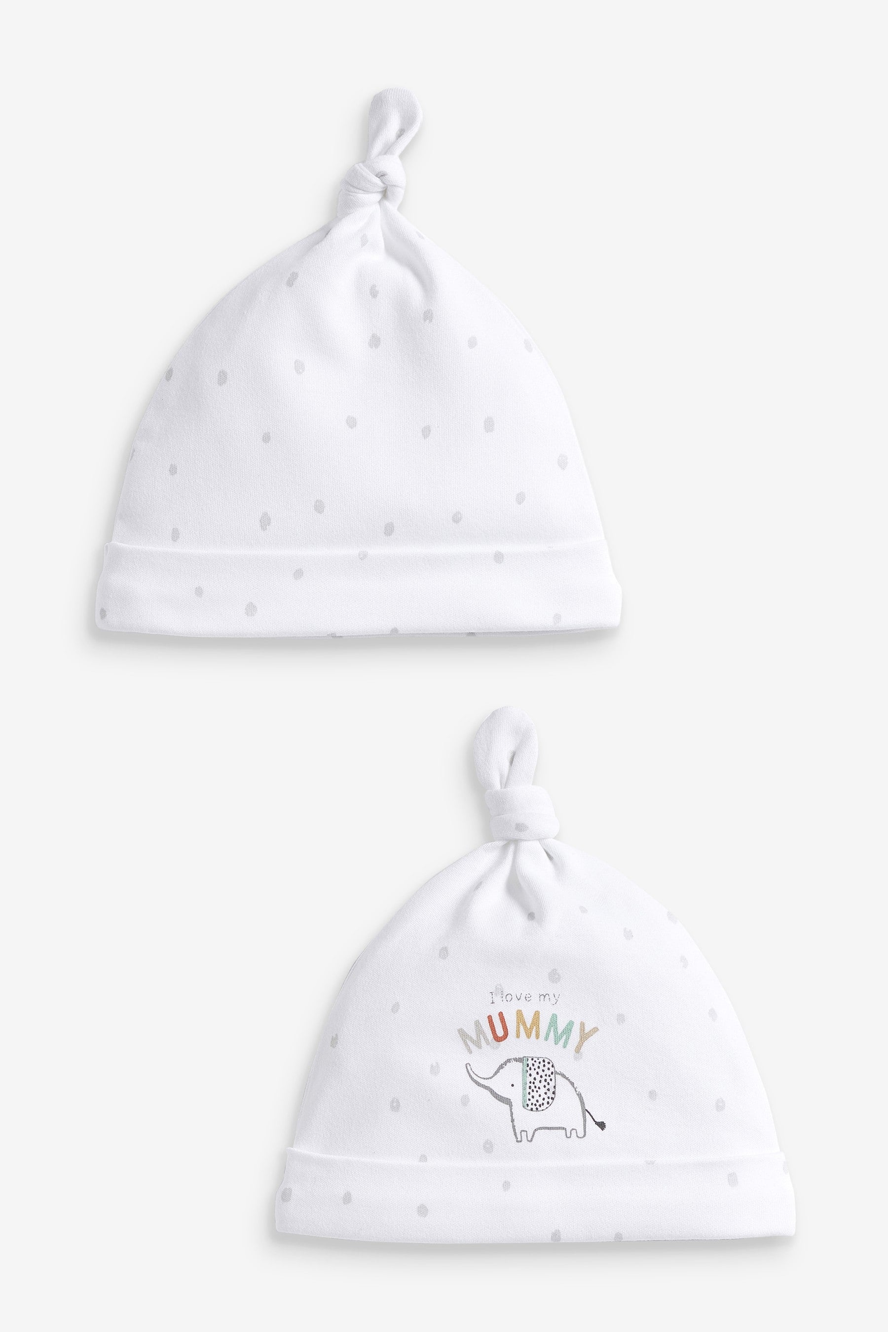 Mummy Elephant Tie Top Baby Hats 2 Packs (0-6mths)