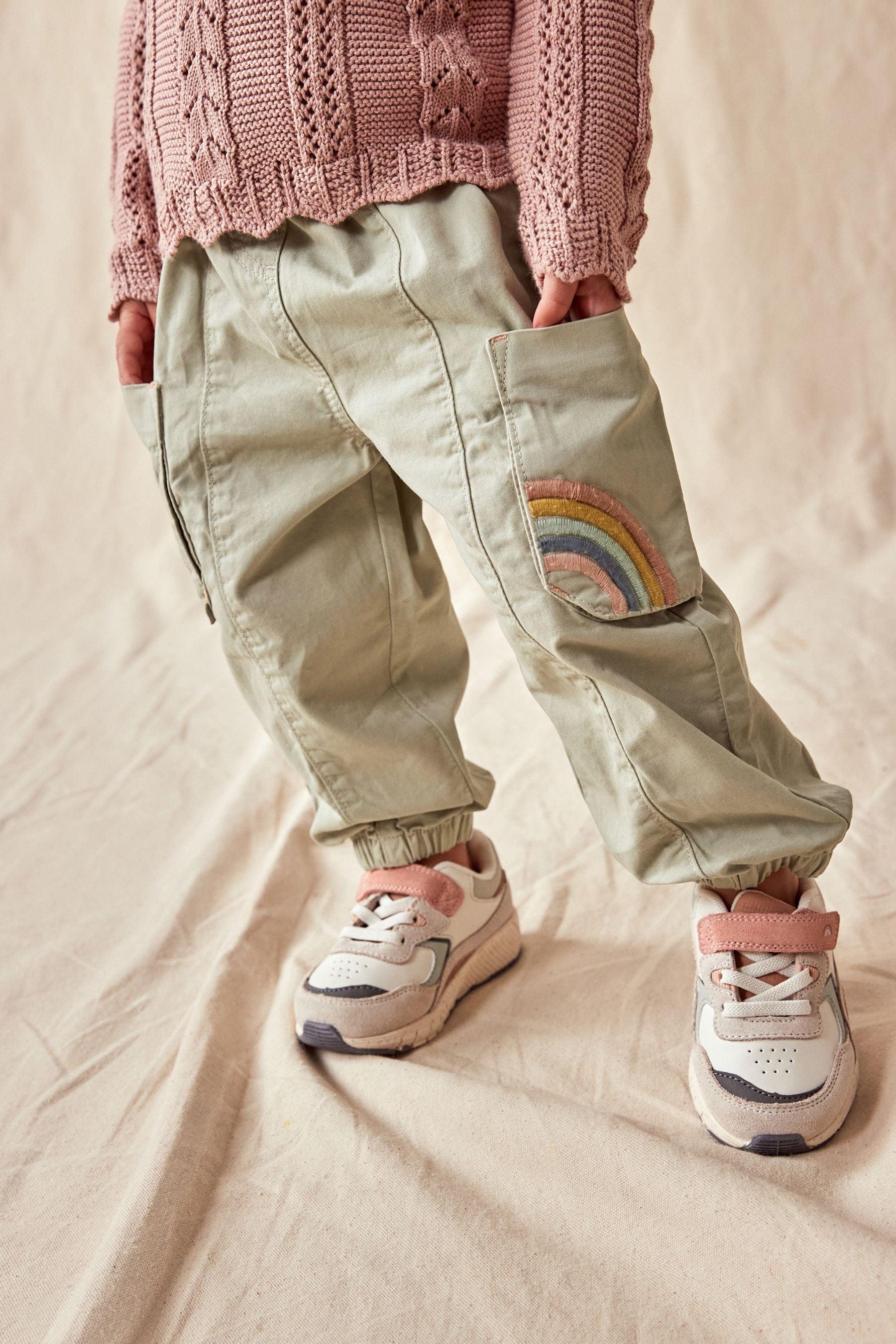 Sage Green Embroidered Cargo Trousers (3mths-7yrs)