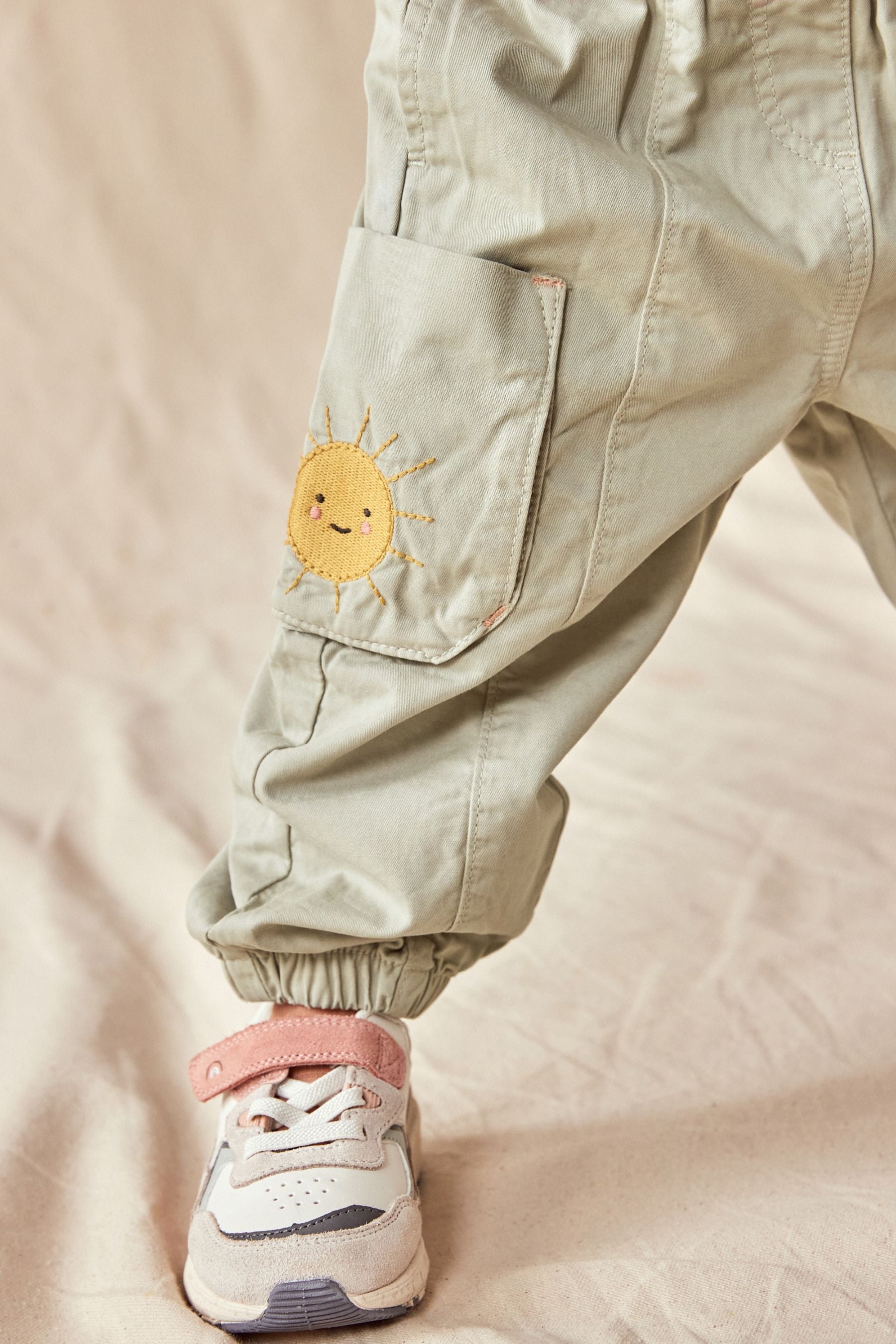 Sage Green Embroidered Cargo Trousers (3mths-7yrs)