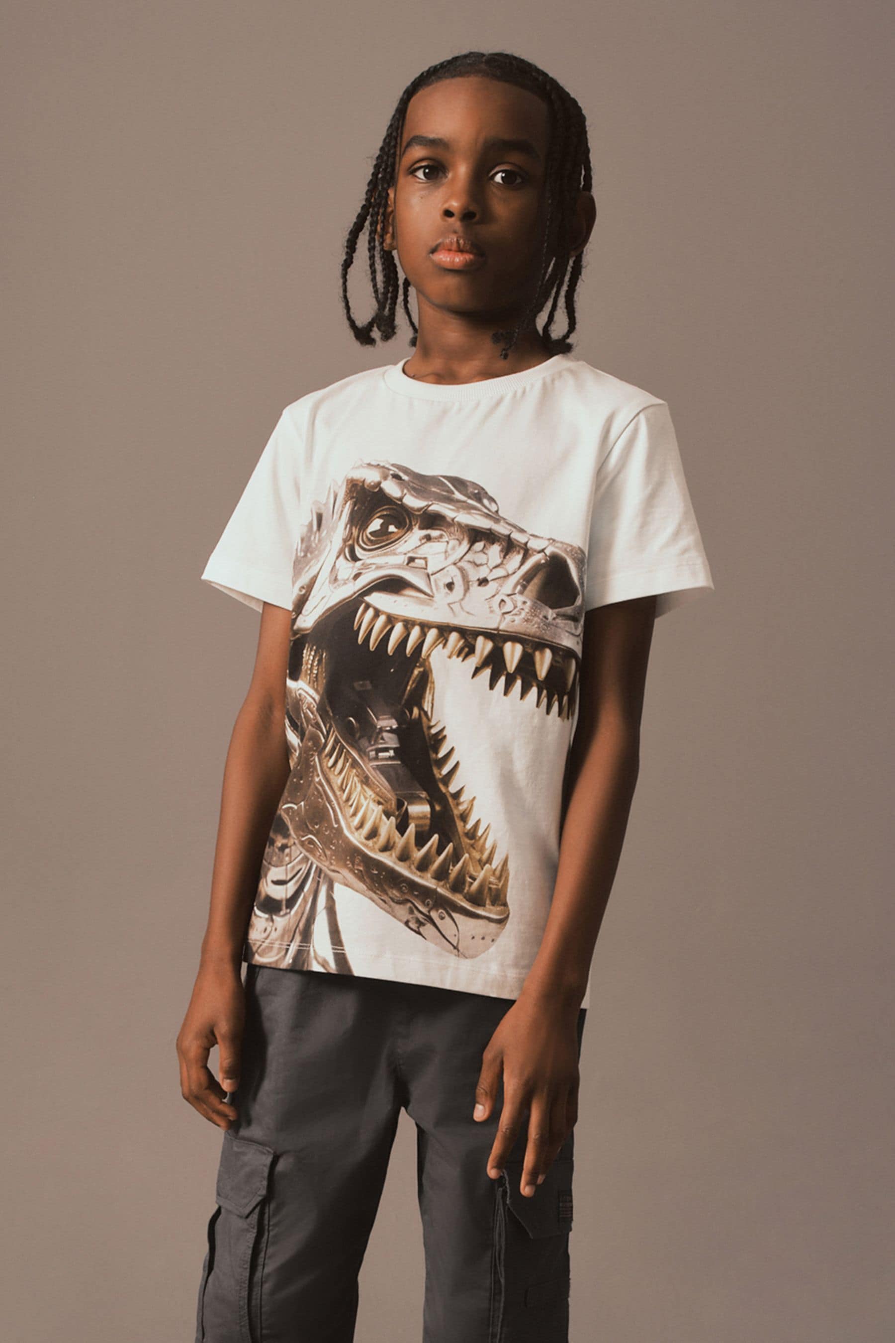 White Dino Robot All-Over Print Short Sleeve T-Shirt (3-16yrs)