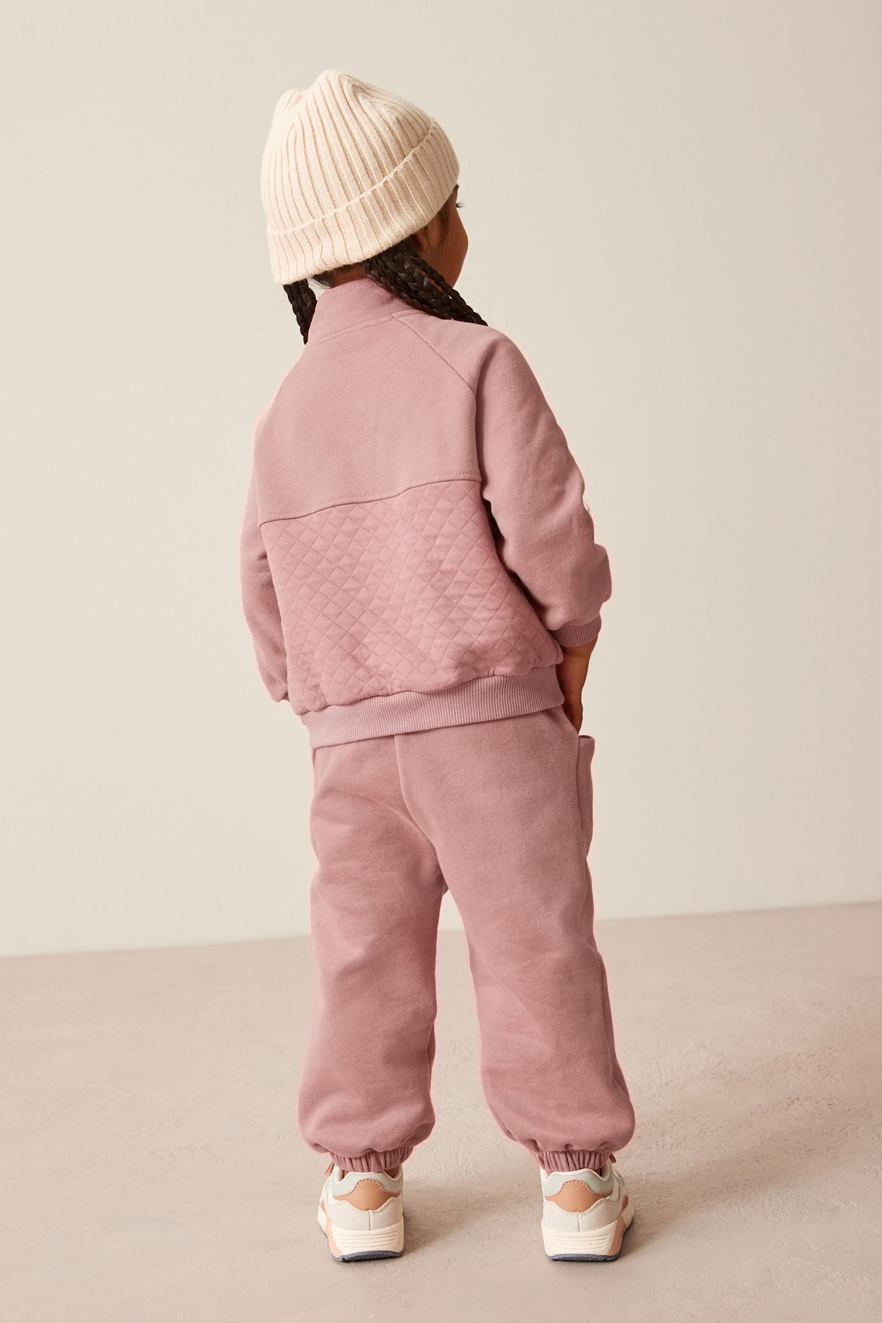 Pink Quilted Panel Zip Sweatshirt And Joggers Set (3mths-7yrs)