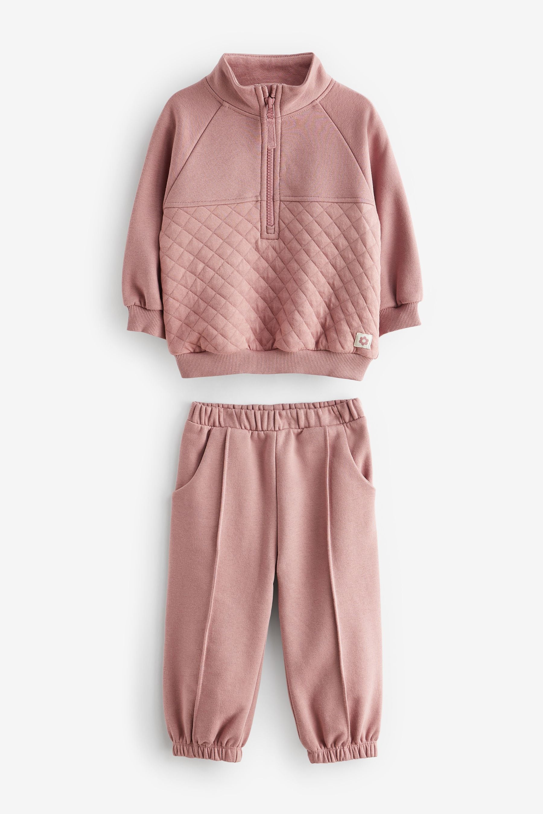 Pink Quilted Panel Zip Sweatshirt And Joggers Set (3mths-7yrs)